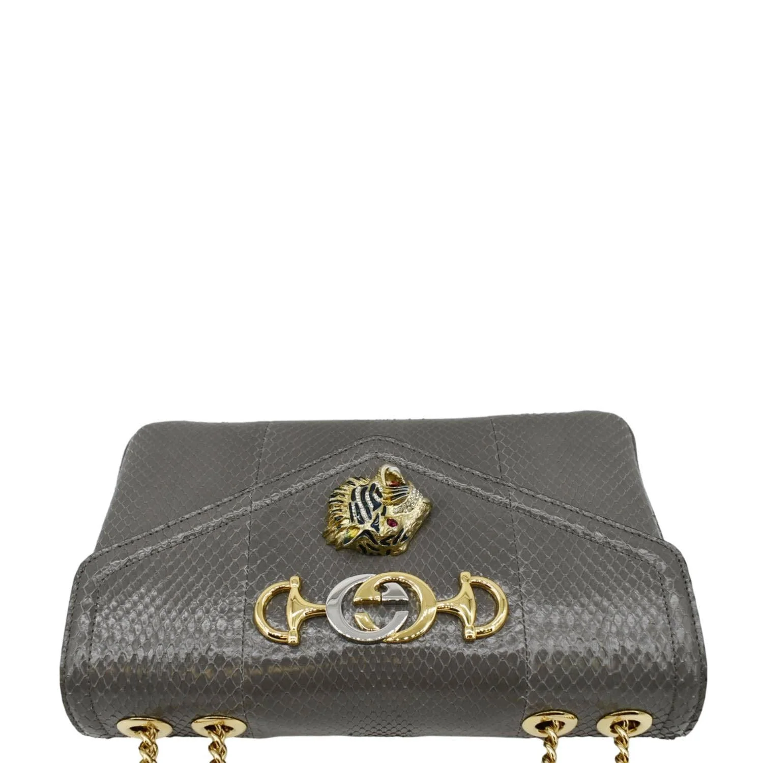 GUCCI Rajah Medium Leather Chain Shoulder Bag Grey 537241 - Image 5