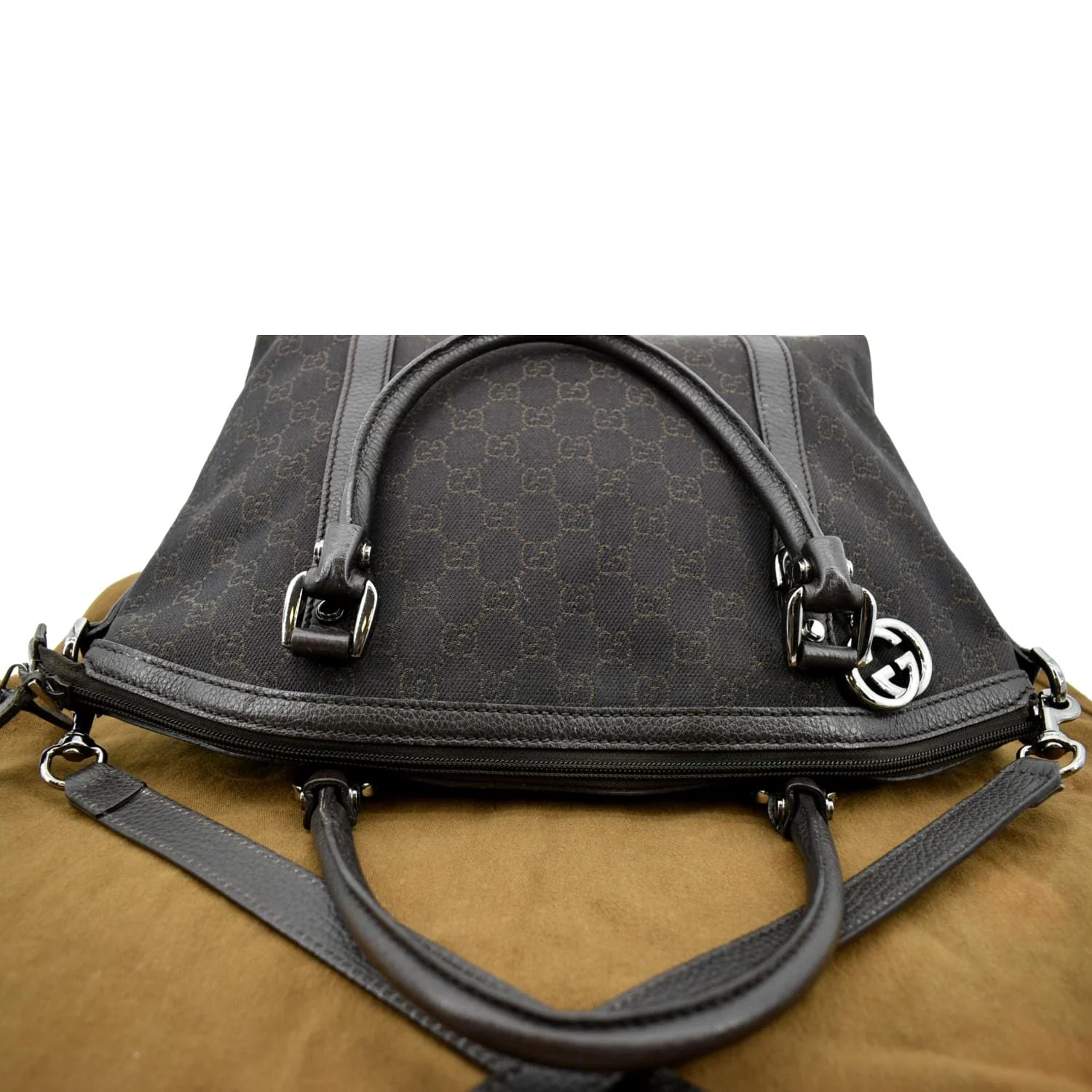 GUCCI Top Handle GG Canvas Tote Crossbody Bag Brown 341503 - Image 4