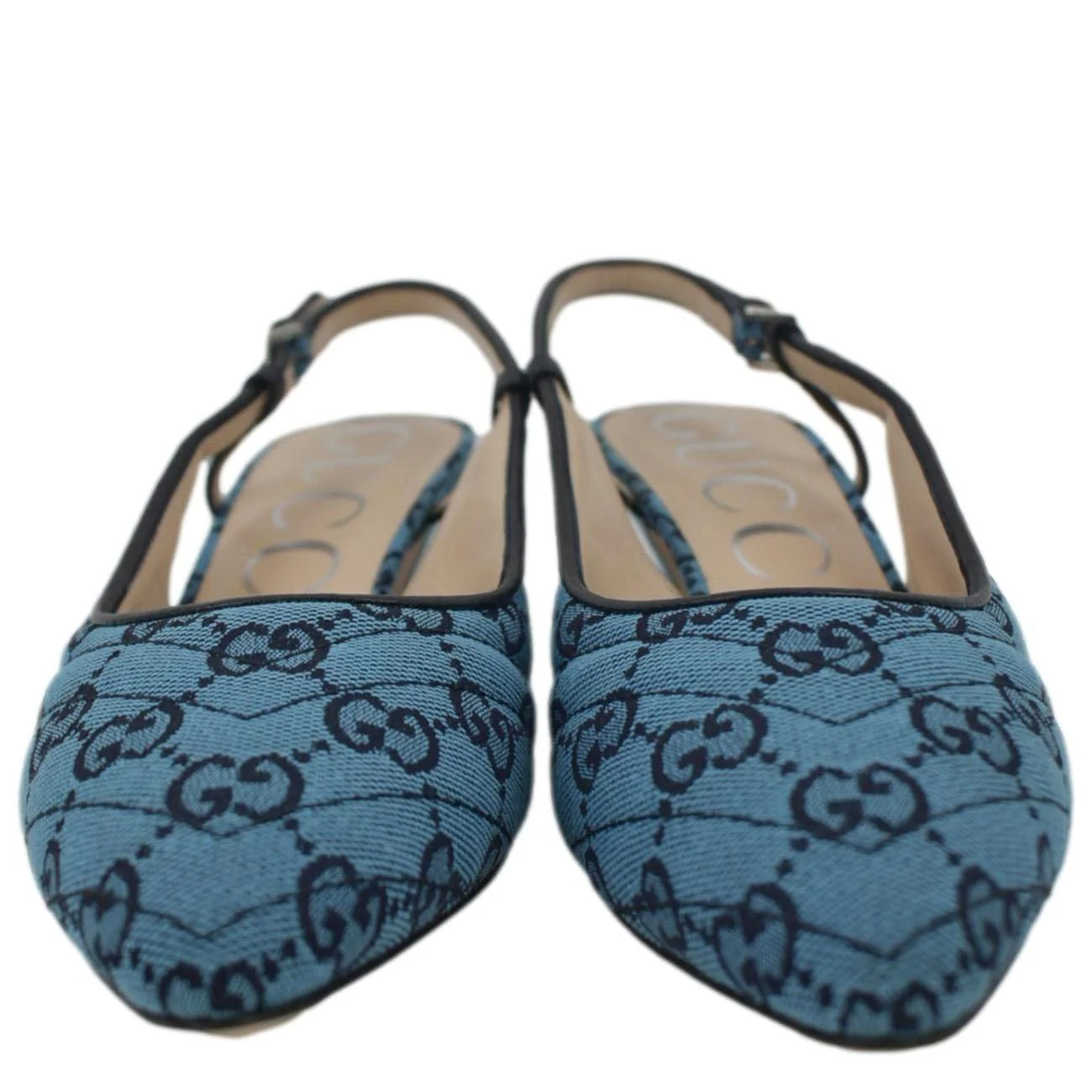 GUCCI Slingback GG Canvas Pumps Blue 663667 Size 38 - Image 7
