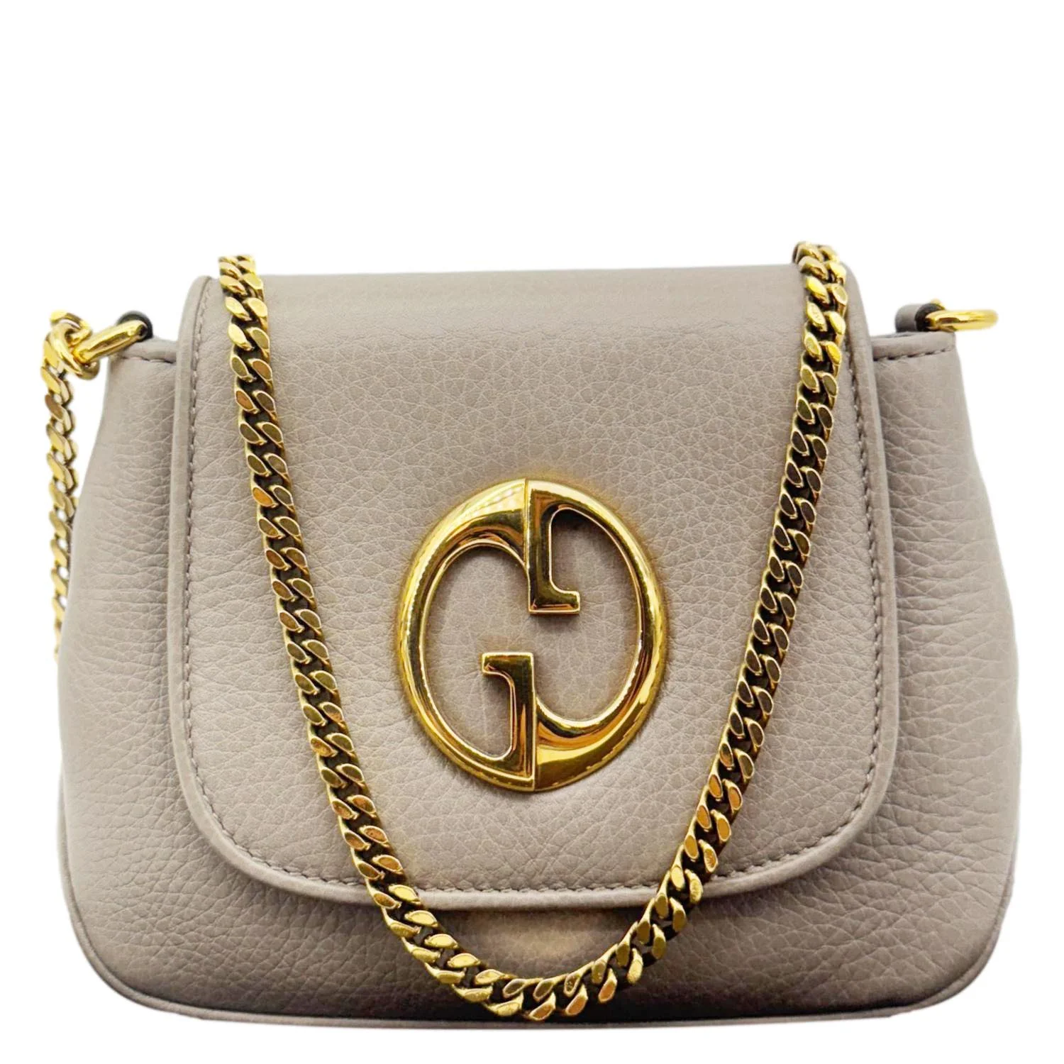 GUCCI Small 1973 Pebbled Leather Chain Crossbody Bag Taupe 251821