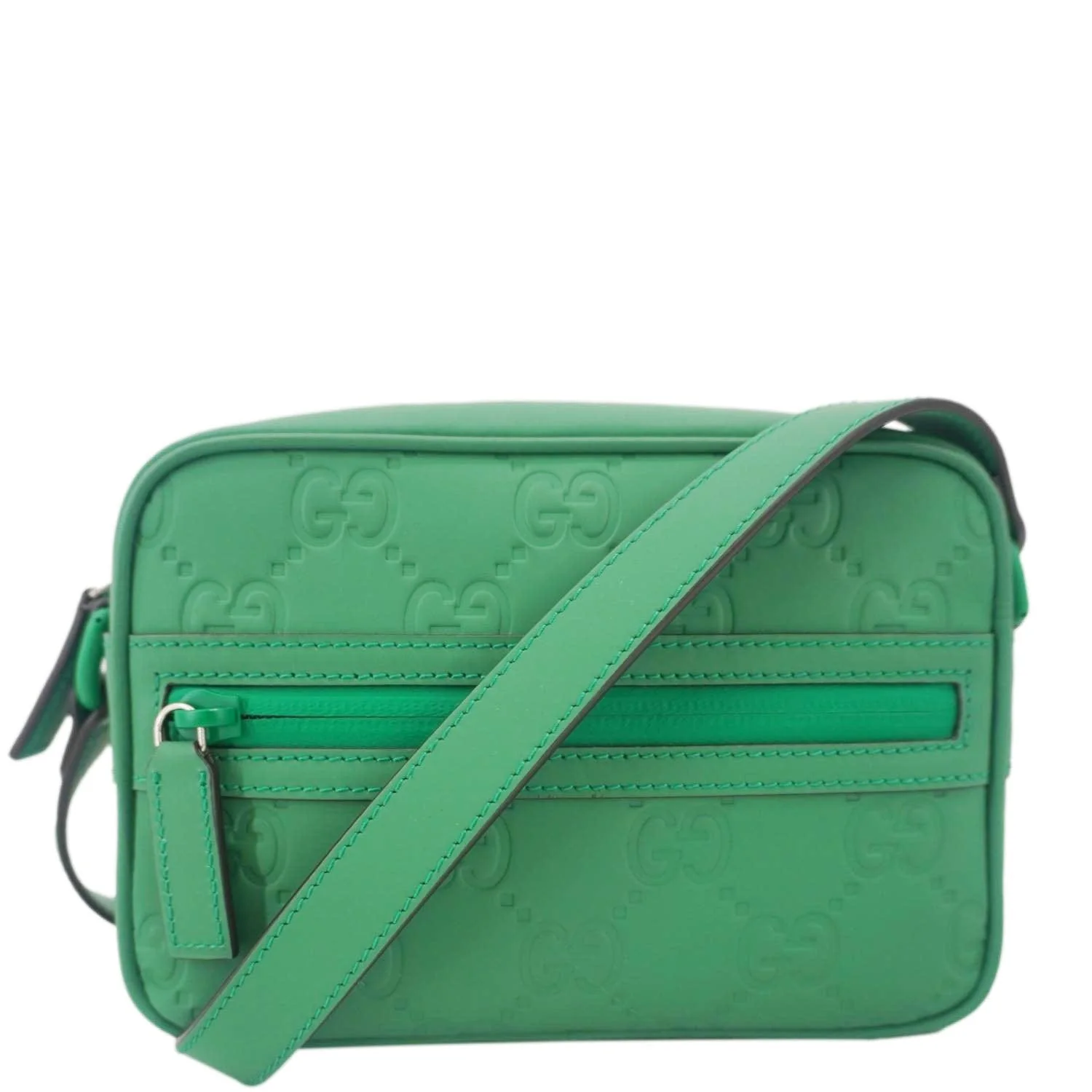 GUCCI GG Rubber-effect Leather Crossbody Bag Green 771321