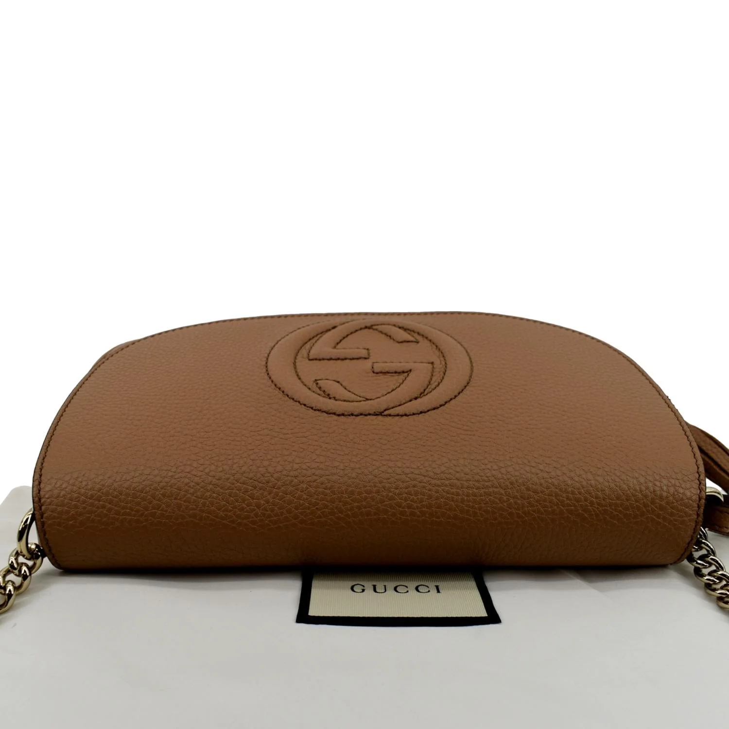 GUCCI Soho Chain Flap Leather Crossbody Bag Brown 536224 - Image 4