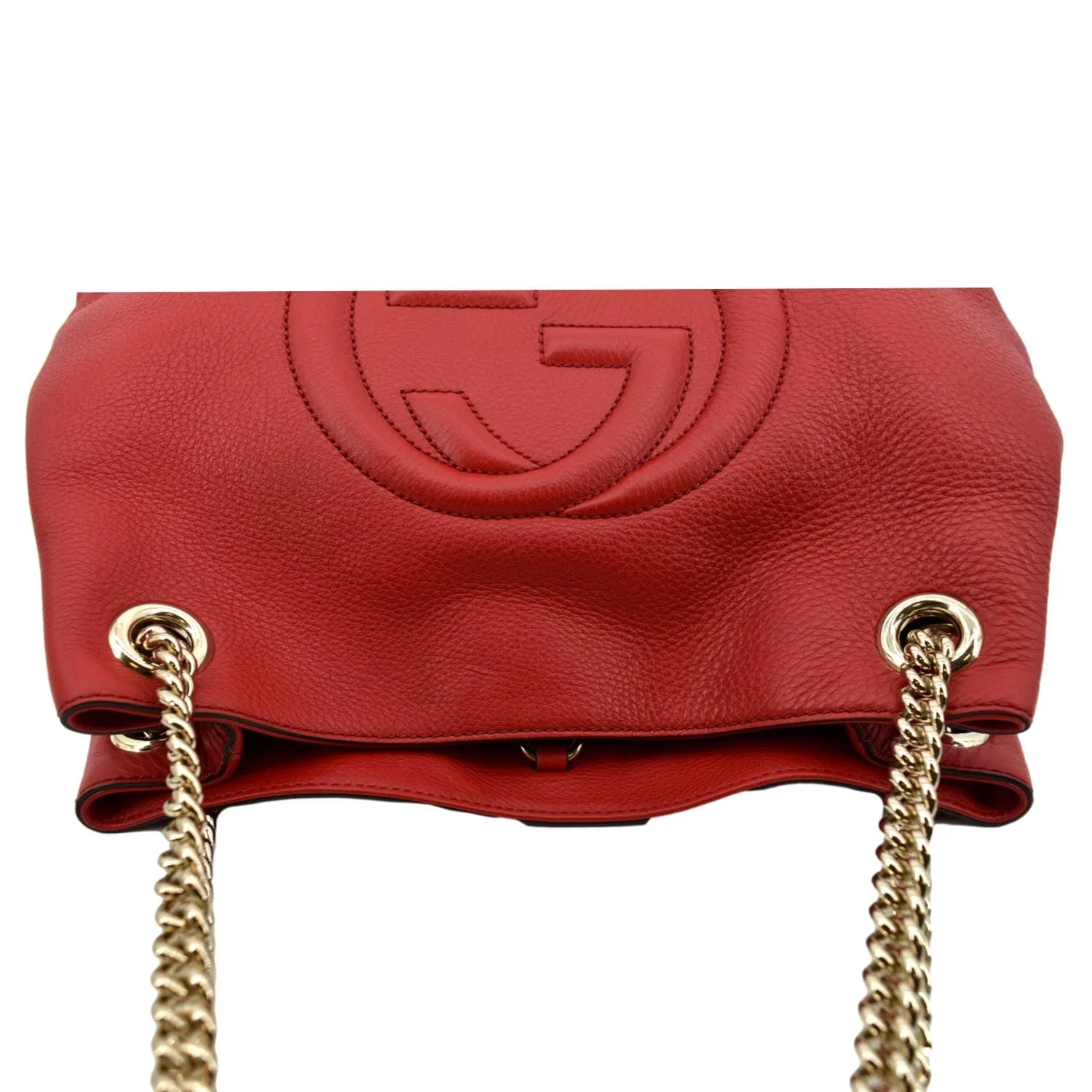 GUCCI Soho Pebbled Leather Chain Shoulder Bag Red 308982 - Image 4