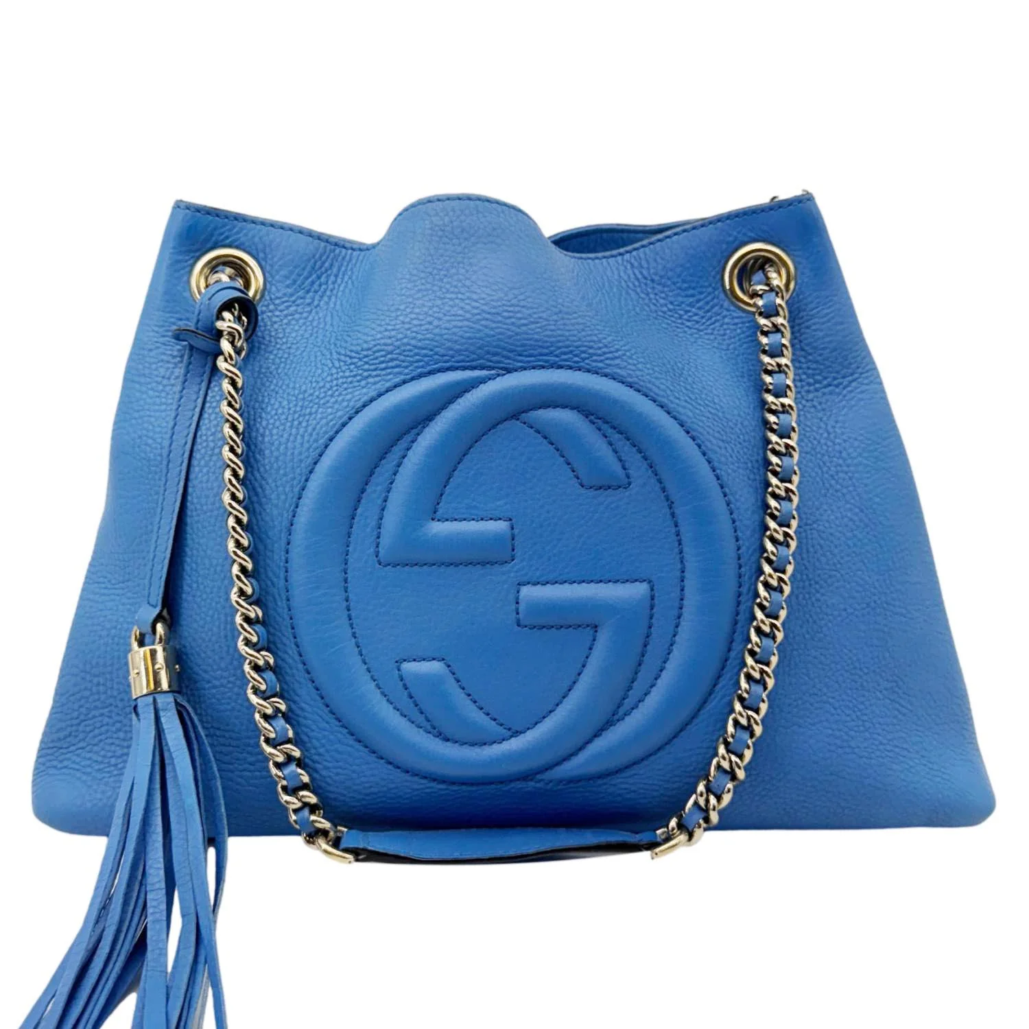 GUCCI Soho Medium Pebbled Leather Shoulder Bag Blue 308982 - Image 4