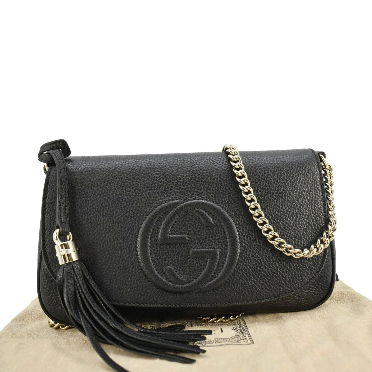 GUCCI Soho Flap Leather Chain Crossbody Bag Black 536224 - Image 3