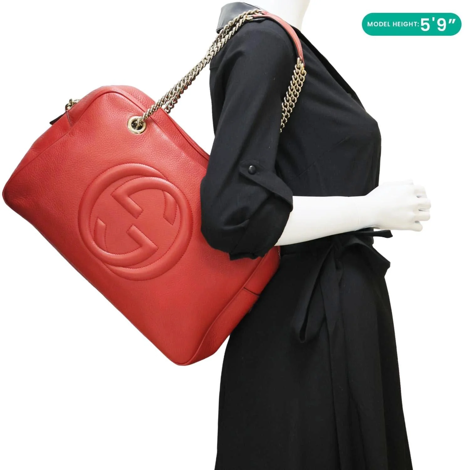 GUCCI Soho Leather Chain Zip Shoulder Bag Red 353126 - Image 2