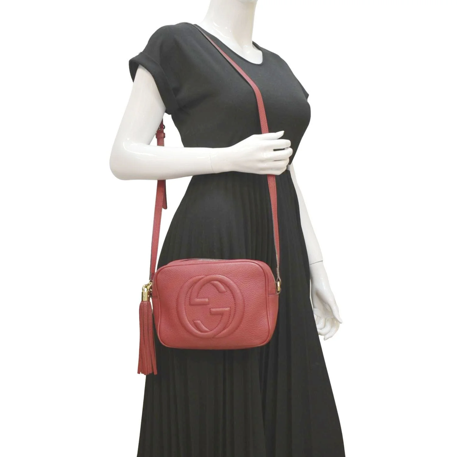 GUCCI Soho Disco Pebbled Leather Crossbody Bag Red 308364 - Image 2