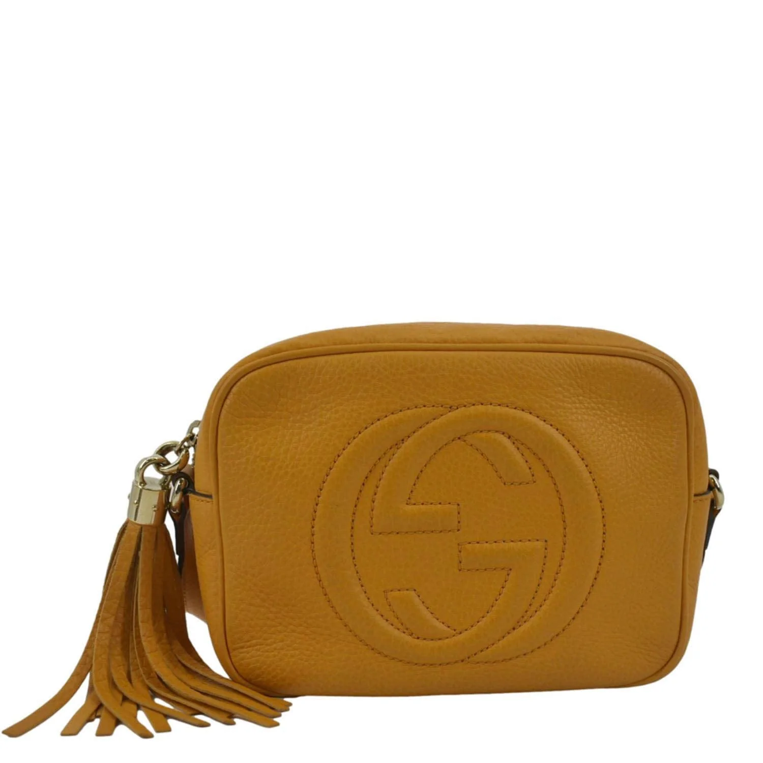 GUCCI Soho Disco Camera Leather Crossbody Bag Orange 308364