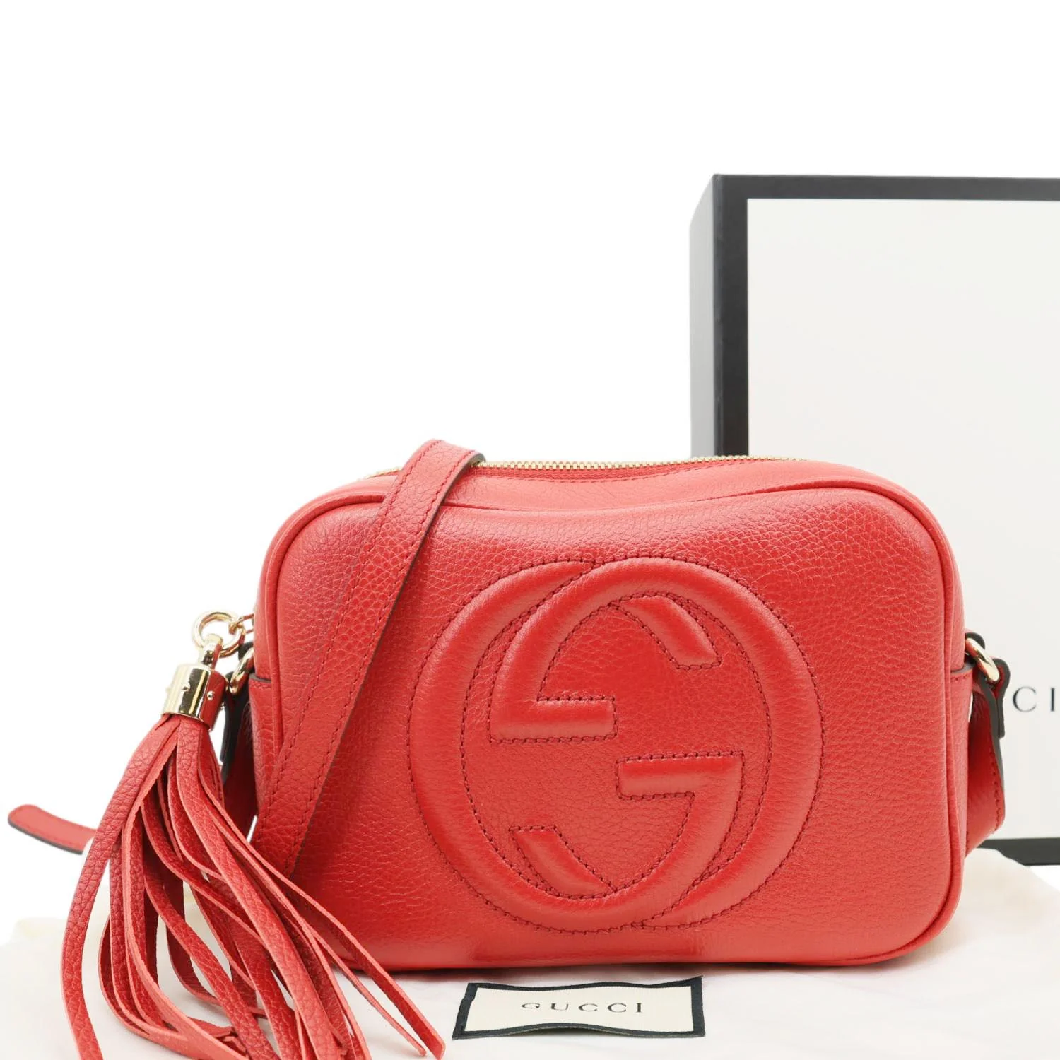 GUCCI Soho Disco Small Leather Crossbody Bag Red 308364 - Image 3