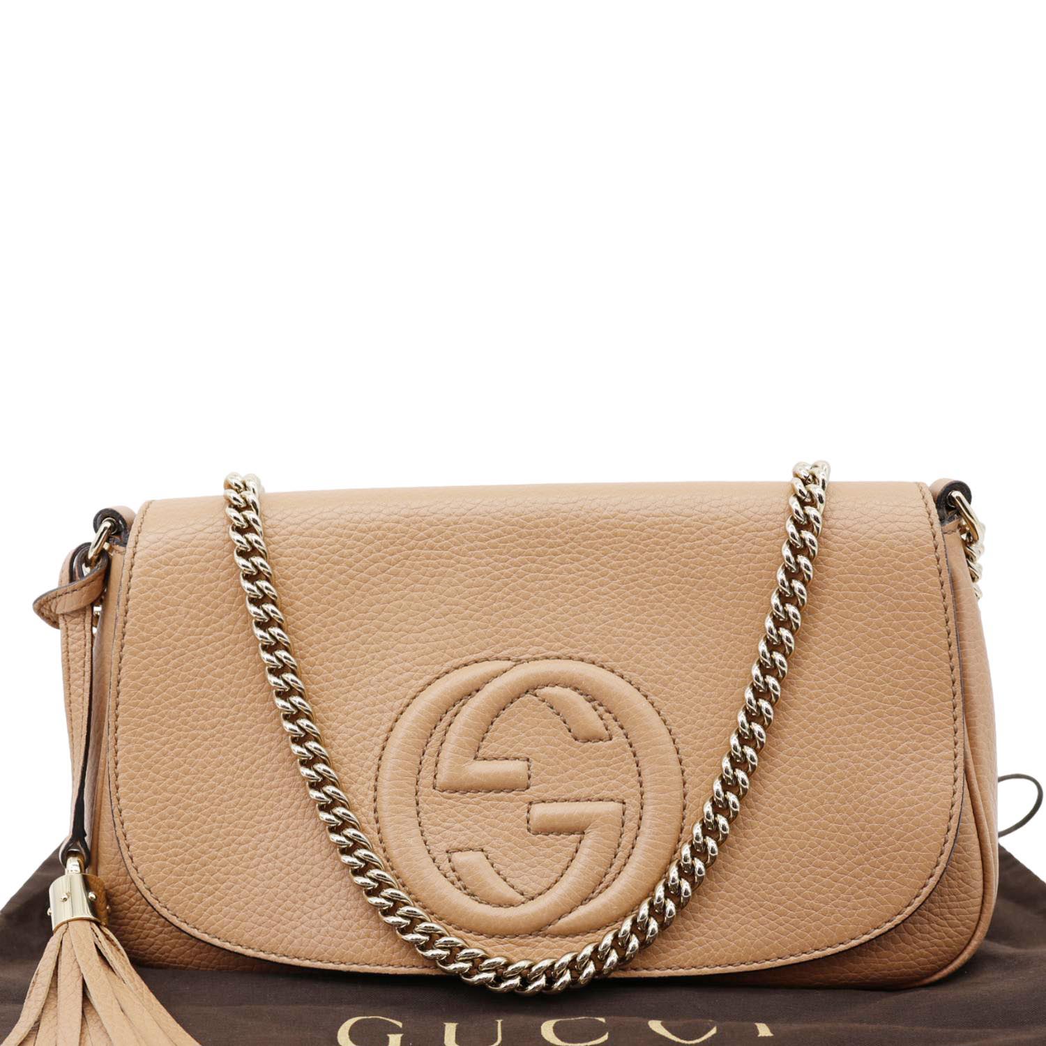 GUCCI Soho Flap Leather Chain Crossbody Bag Beige 536224 - Image 3