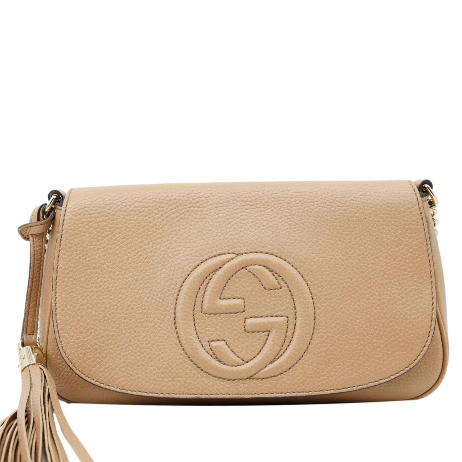 GUCCI Soho Flap Leather Chain Crossbody Bag Beige 536224 - Image 4