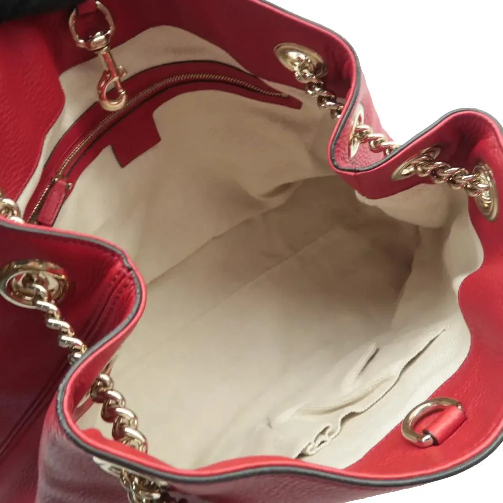 GUCCI Soho Pebbled Leather Chain Shoulder Bag Red 308982 - Image 7