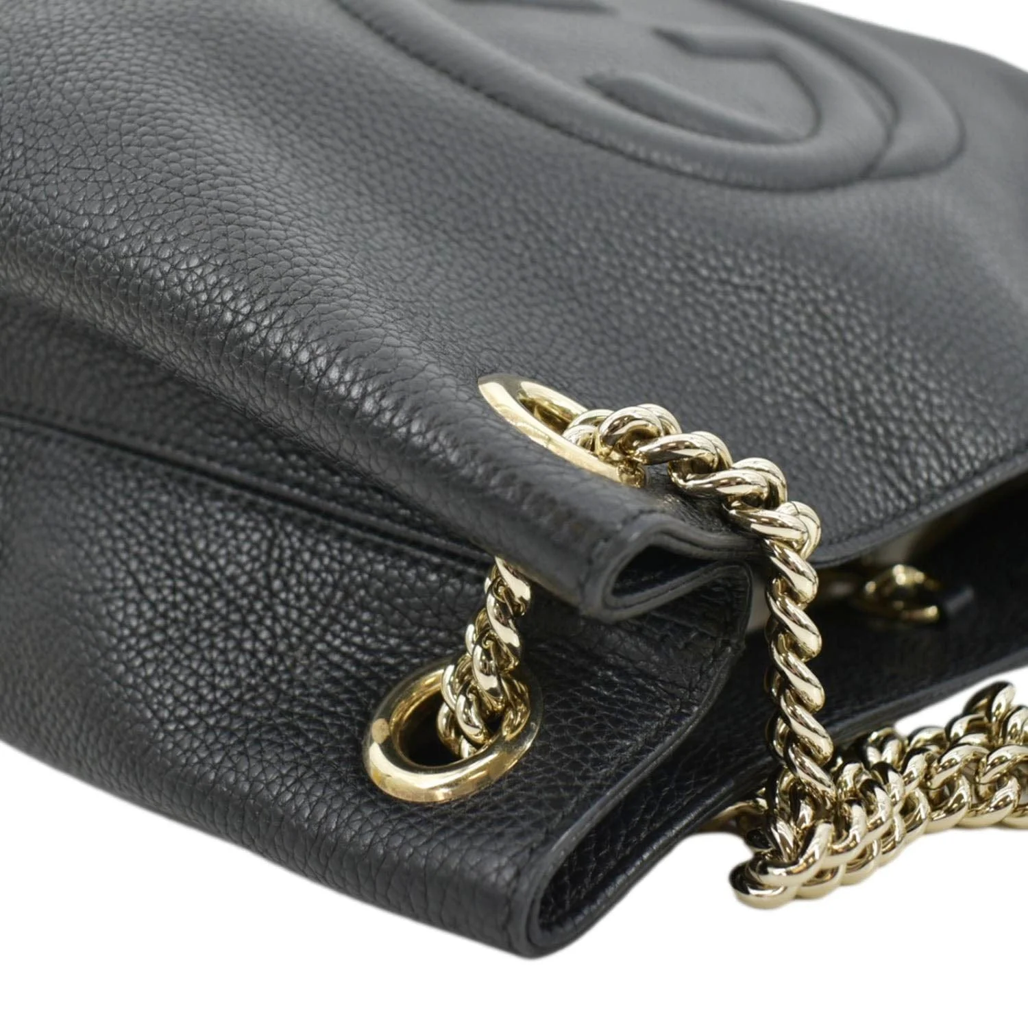 GUCCI Medium Soho Chain Pebbled Leather Tote Bag Black 536196 - Image 5