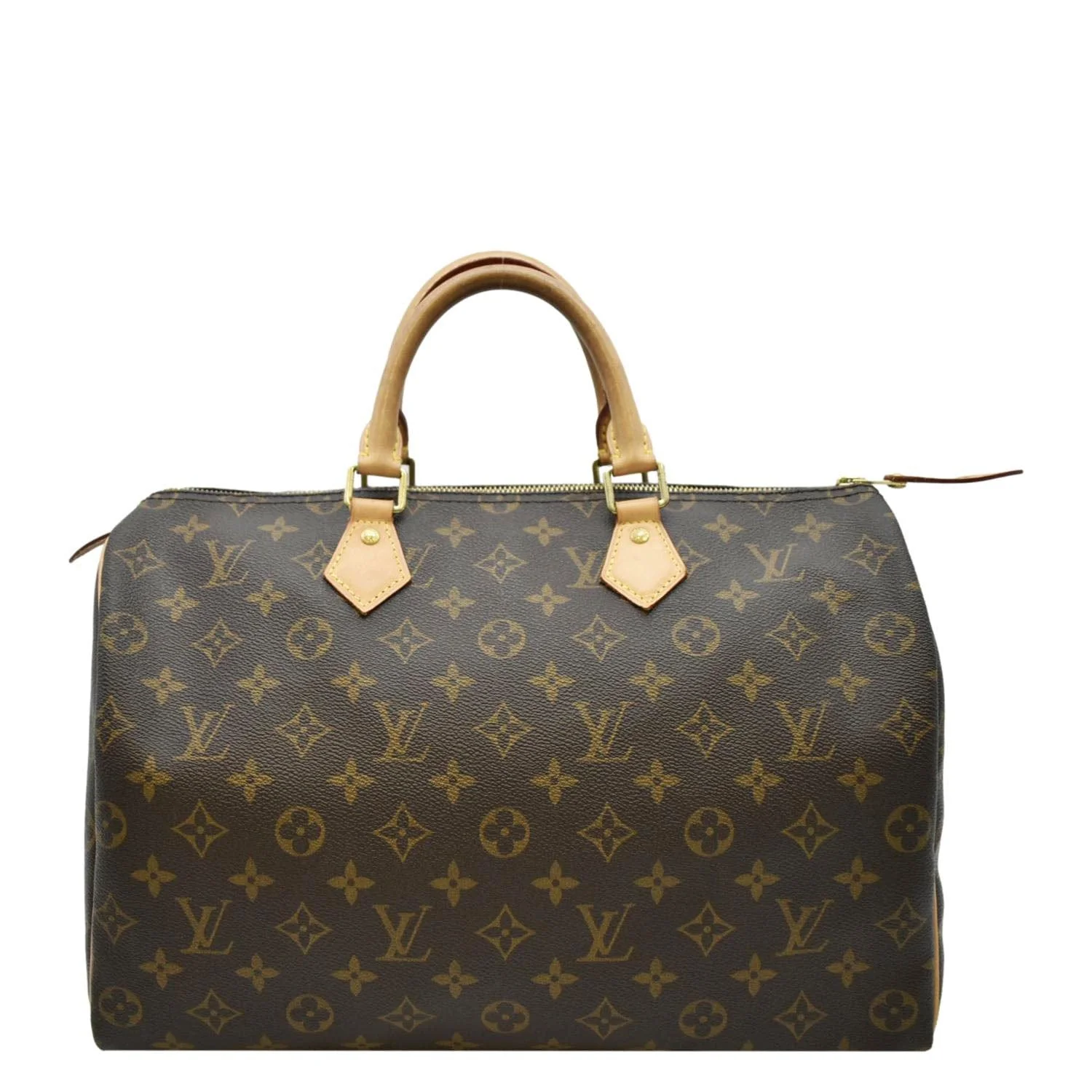 LOUIS VUITTON Speedy 35 Monogram Canvas Satchel Bag Brown