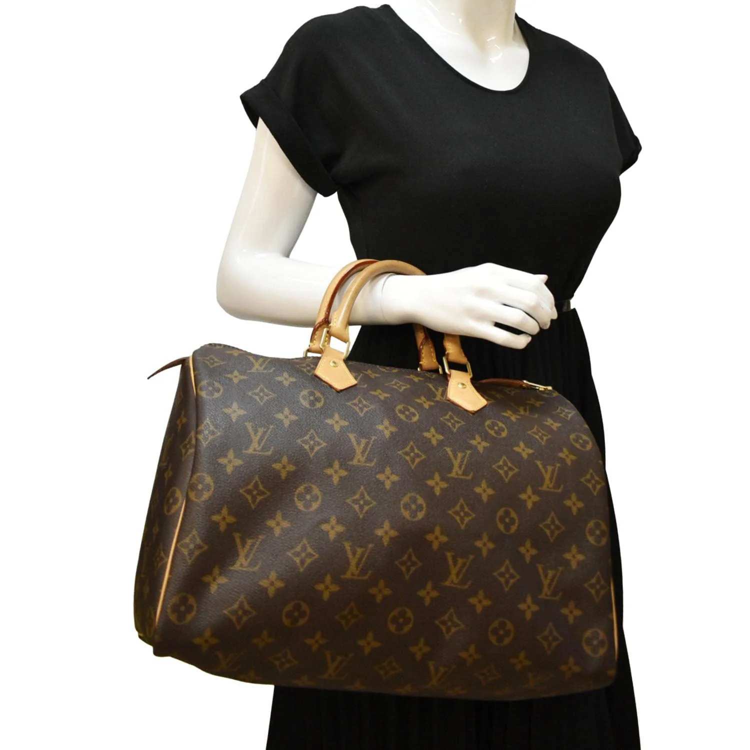 LOUIS VUITTON Speedy 35 Monogram Canvas Satchel Bag Brown - Image 2
