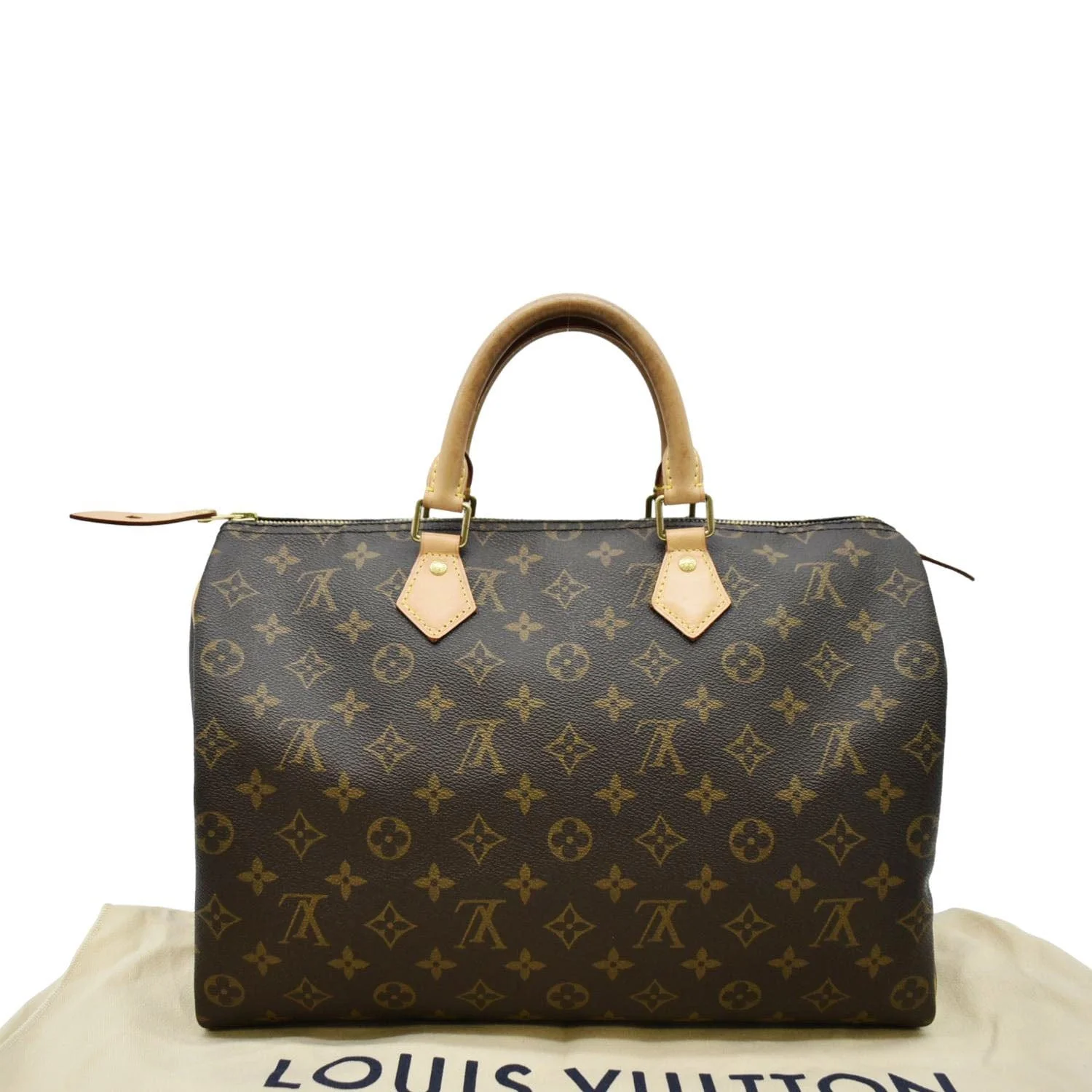 LOUIS VUITTON Speedy 35 Monogram Canvas Satchel Bag Brown - Image 3