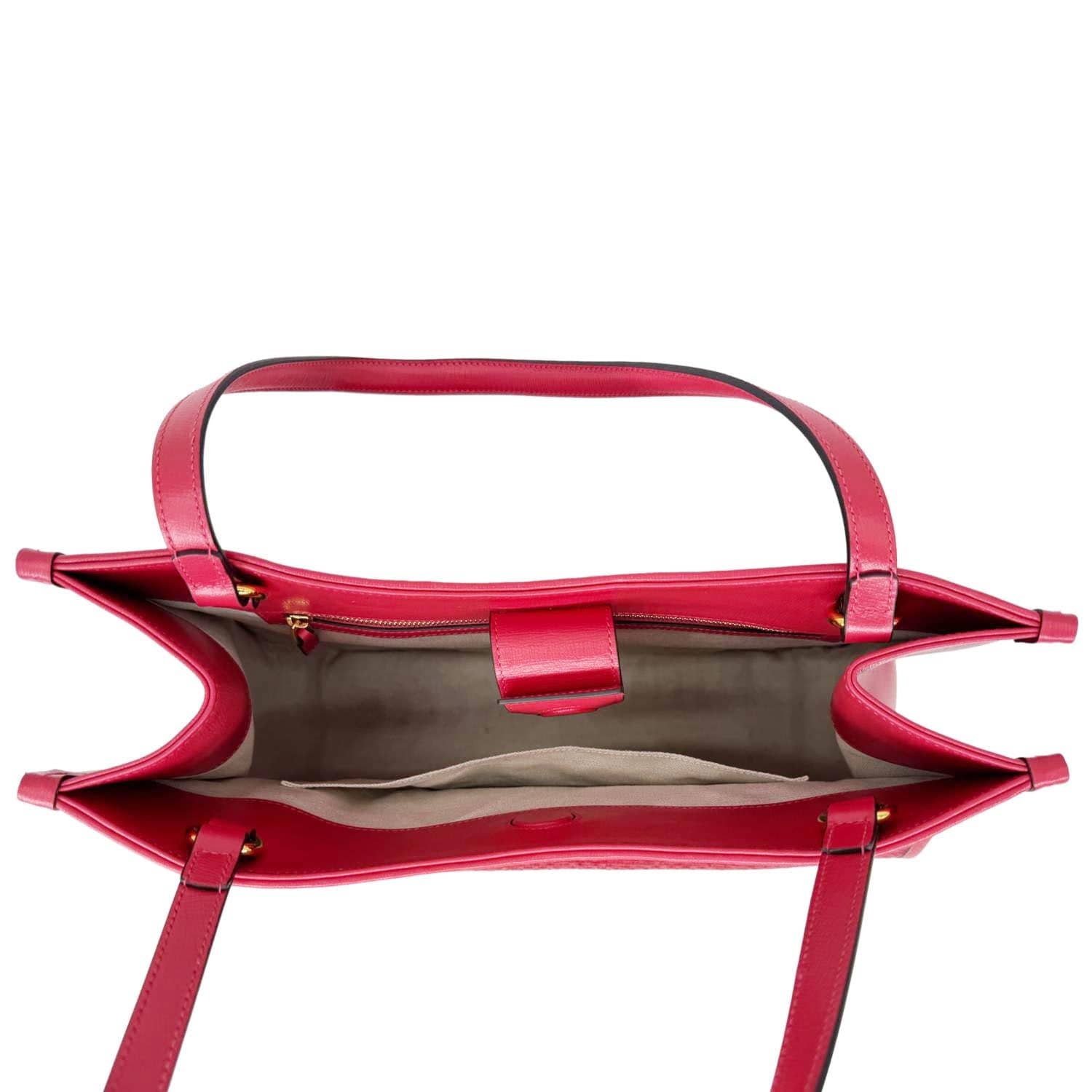 GUCCI Horsebit 1955 Medium Raffia Leather Tote Bag Red 623694 - Image 10