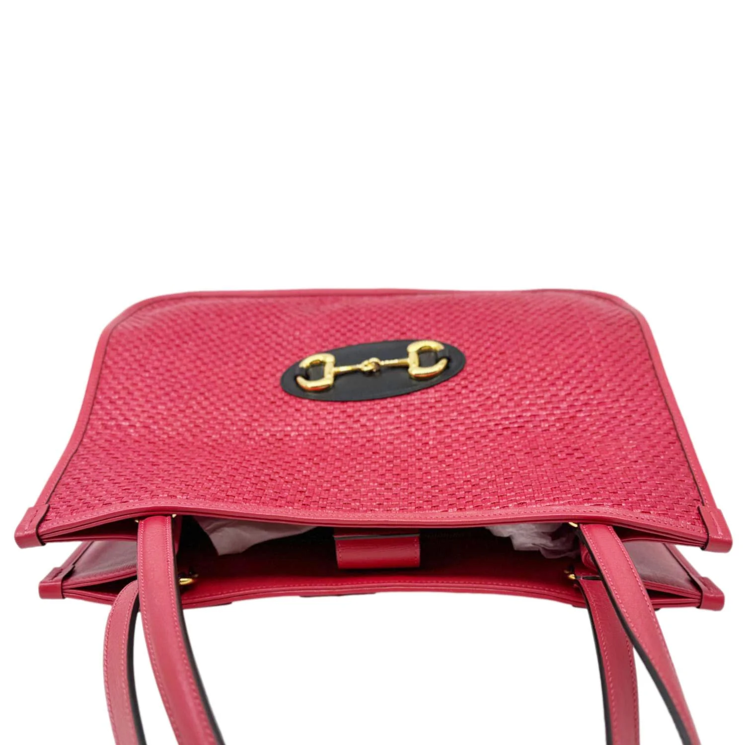 GUCCI Horsebit 1955 Medium Raffia Leather Tote Bag Red 623694 - Image 4