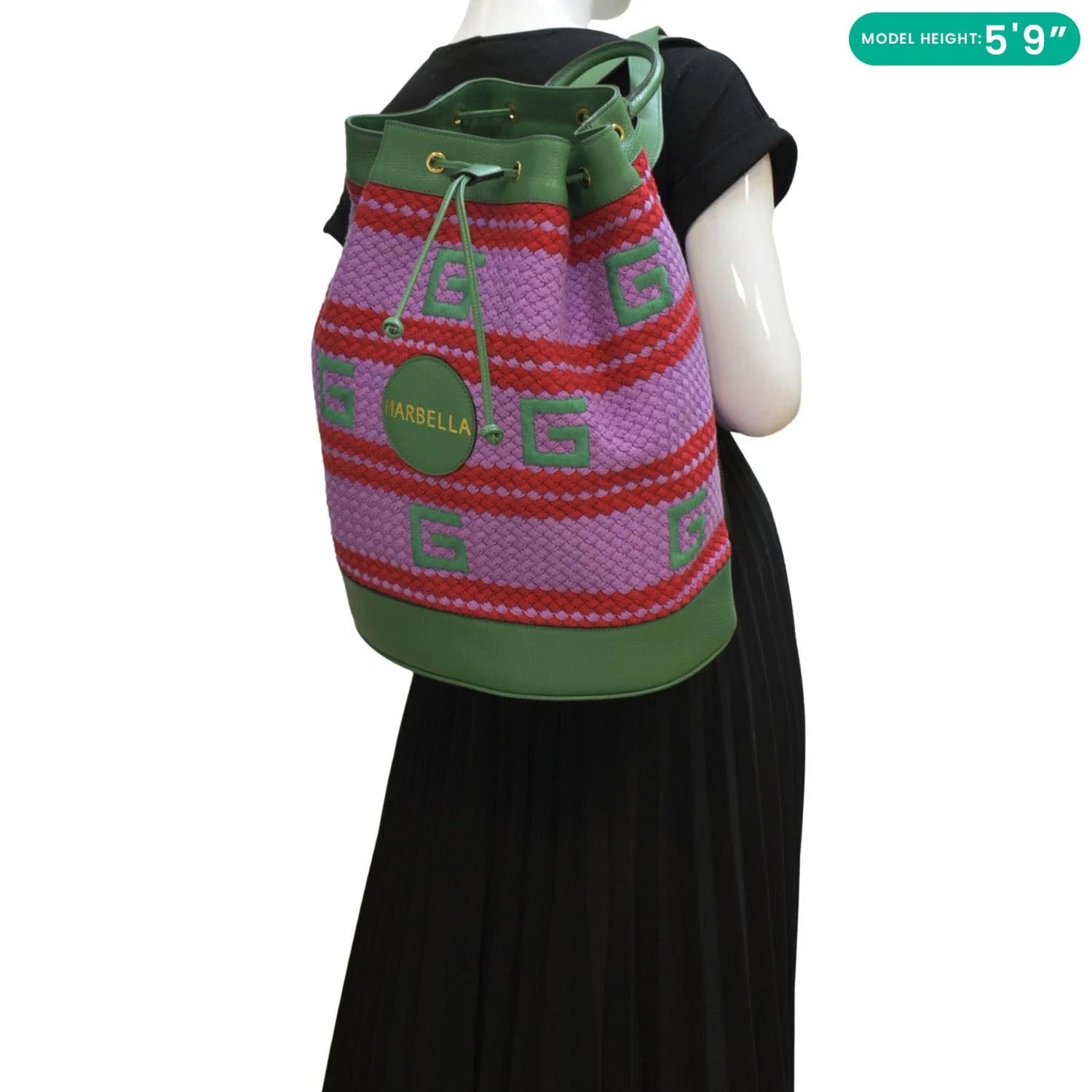 GUCCI Capri Striped Drawstring Woven fabric Bucket Backpack Bag Multicolor 663665 - Image 2