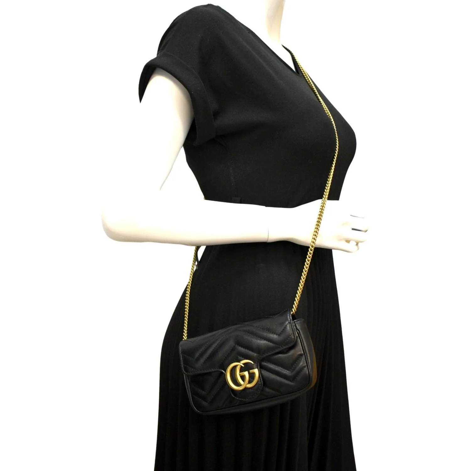 GUCCI GG Marmont Super Matelasse Leather Crossbody Bag Black 476433 - Image 2