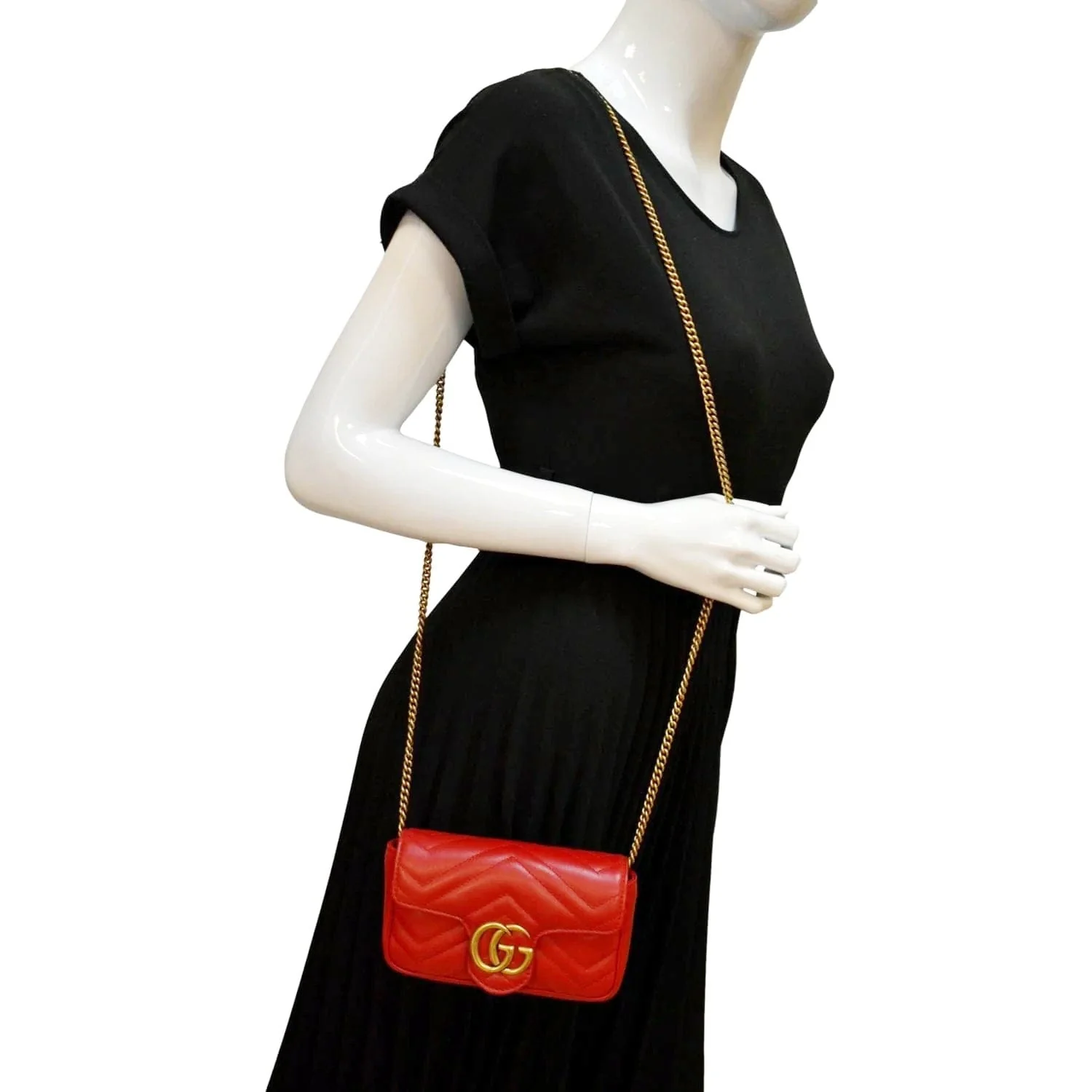 GUCCI GG Marmont Super Mini Matelasse Leather Crossbody Bag Red 476433 - Image 2