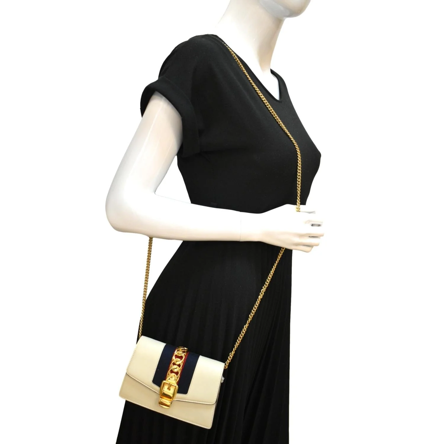 GUCCI Sylvie Super Mini Leather Crossbody Bag White 494646 - Image 2