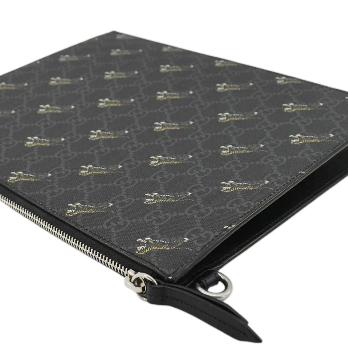 GUCCI Tiger Print GG Supreme Canvas Clutch Bag Black 575136 - Image 6