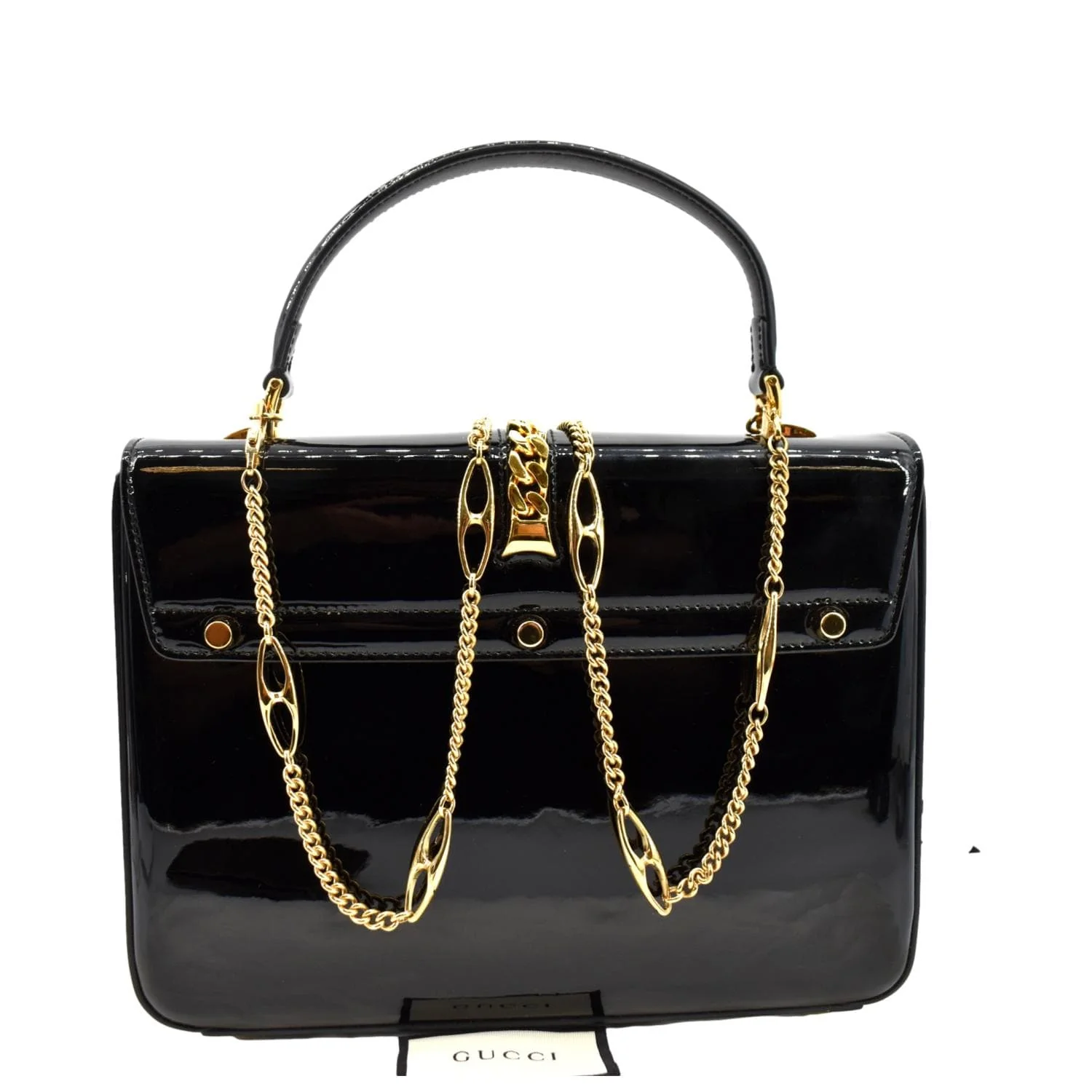 GUCCI Sylvie 1969 Patent Leather Top Handle Crossbody Bag Black 589478 - Image 3