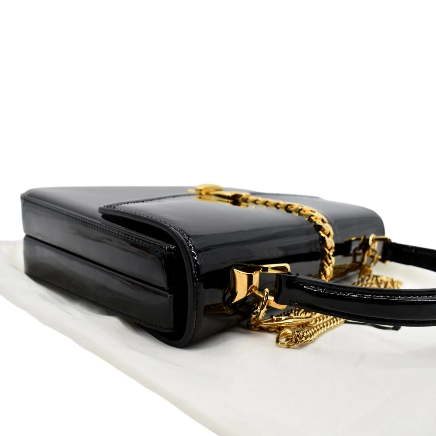 GUCCI Sylvie 1969 Patent Leather Top Handle Crossbody Bag Black 589478 - Image 6