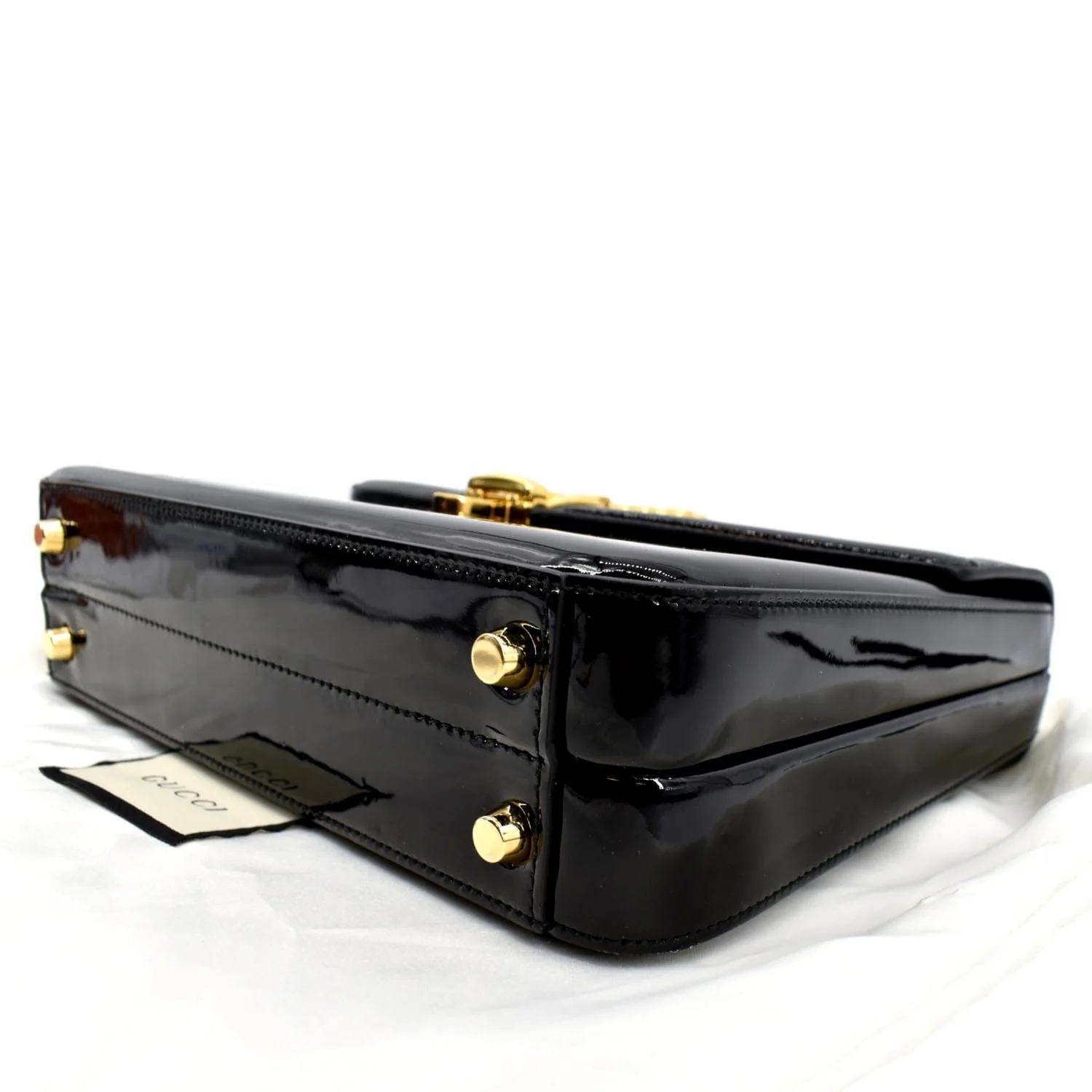 GUCCI Sylvie 1969 Patent Leather Top Handle Crossbody Bag Black 589478 - Image 8