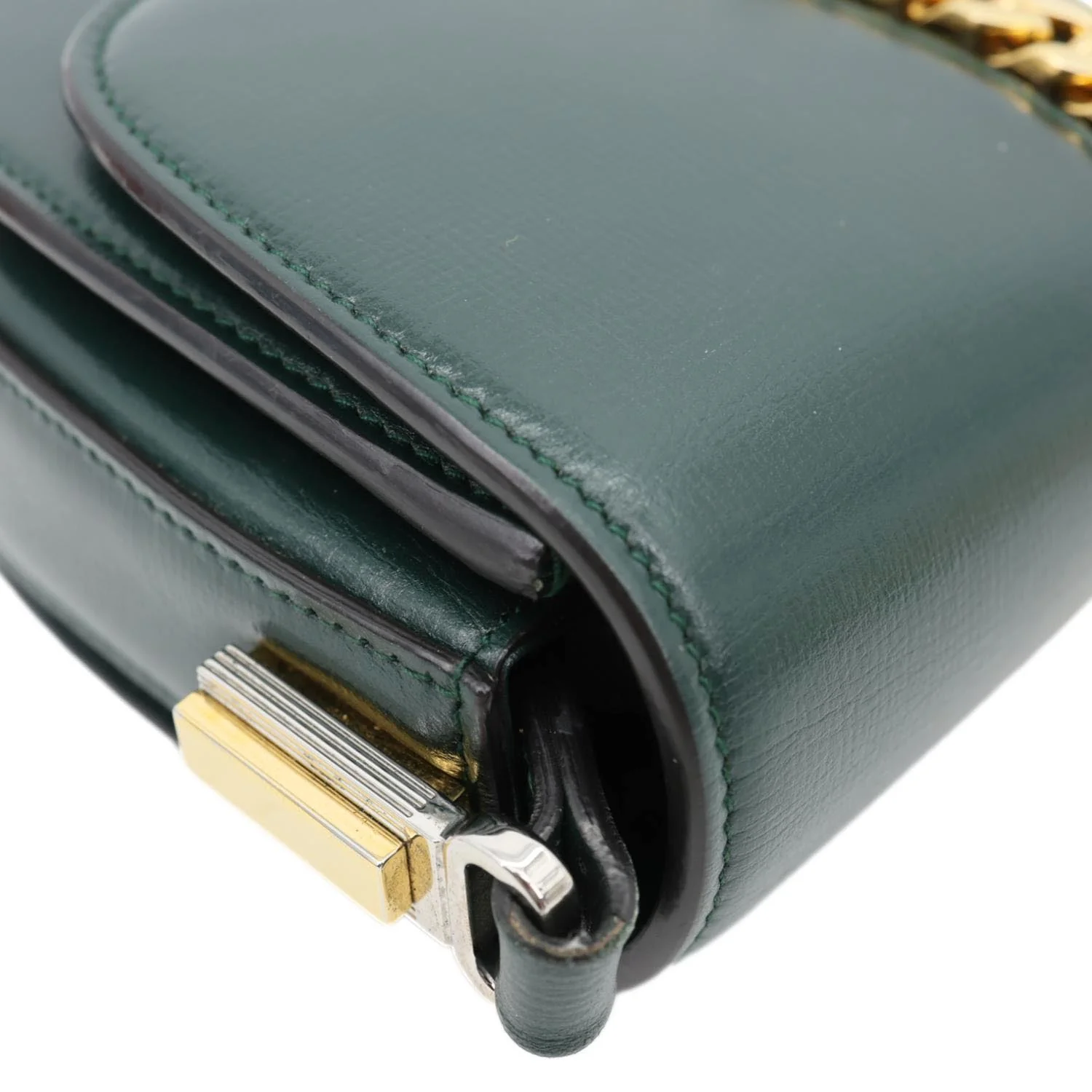 GUCCI Sylvie 1969 Mini Leather Shoulder Bag Green 615965 - Image 6