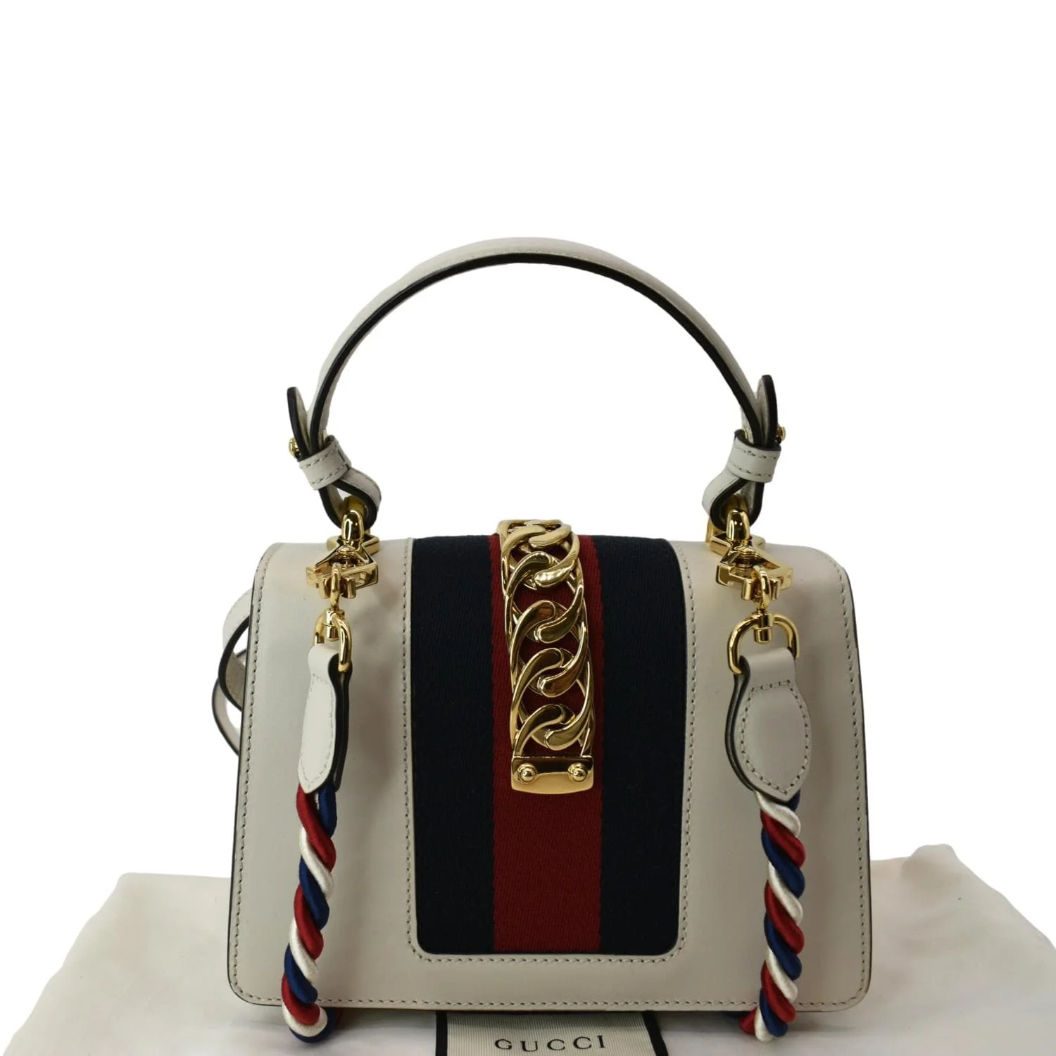 GUCCI Sylvie Mini Leather Top Handle Crossbody Bag White 470270 - Image 3