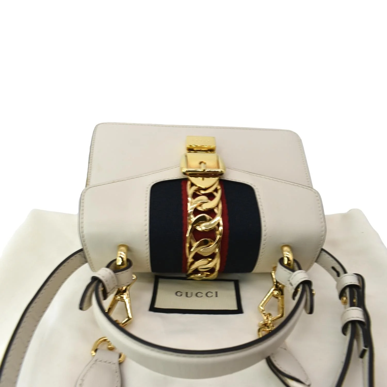 GUCCI Sylvie Mini Leather Top Handle Crossbody Bag White 470270 - Image 4