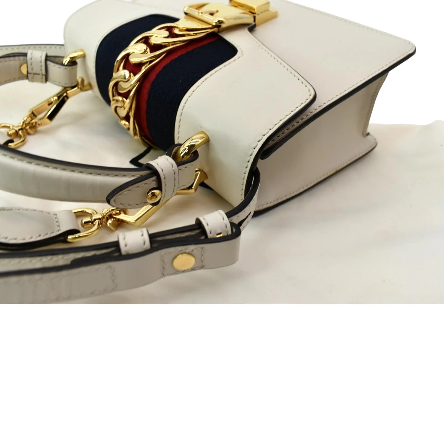 GUCCI Sylvie Mini Leather Top Handle Crossbody Bag White 470270 - Image 5