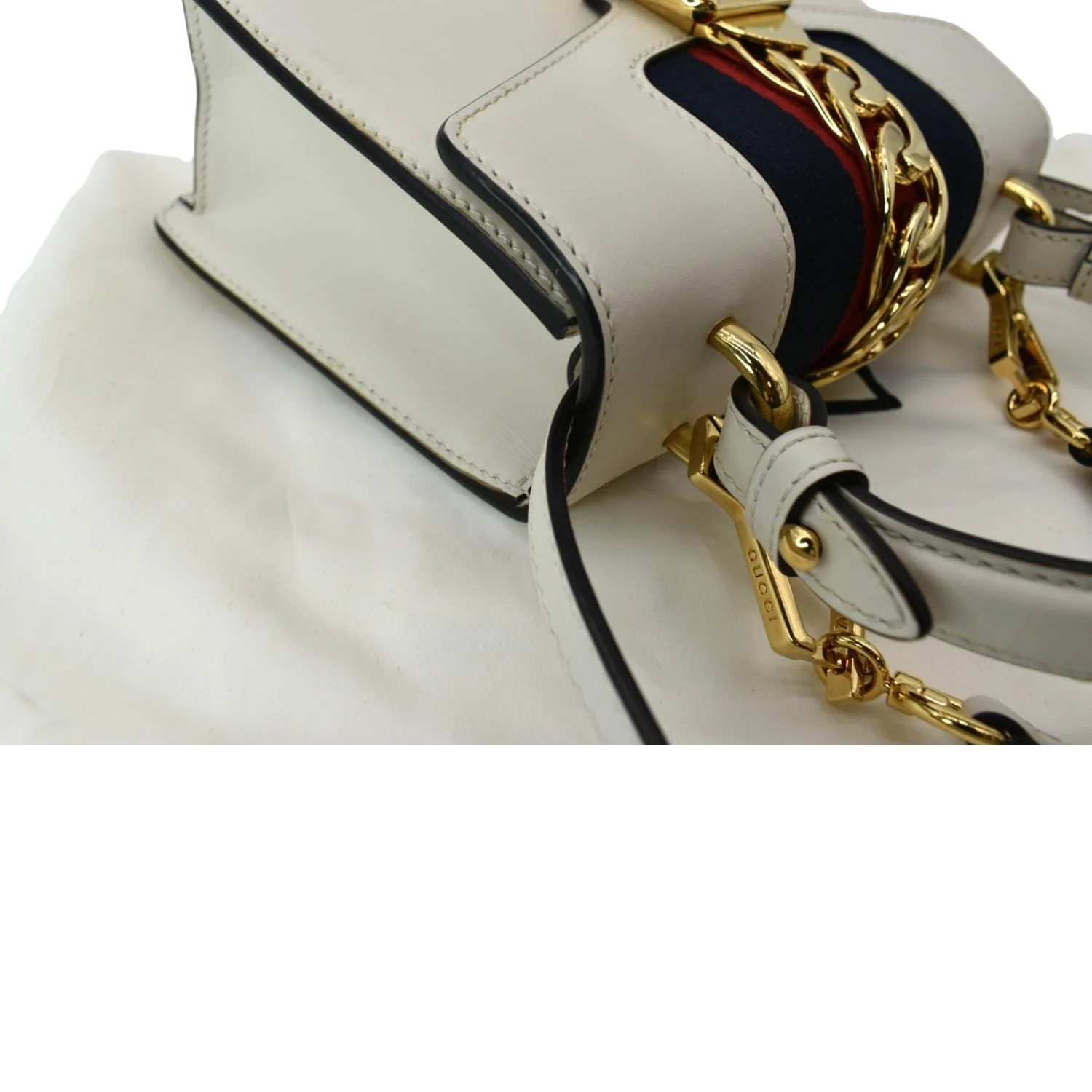 GUCCI Sylvie Mini Leather Top Handle Crossbody Bag White 470270 - Image 6