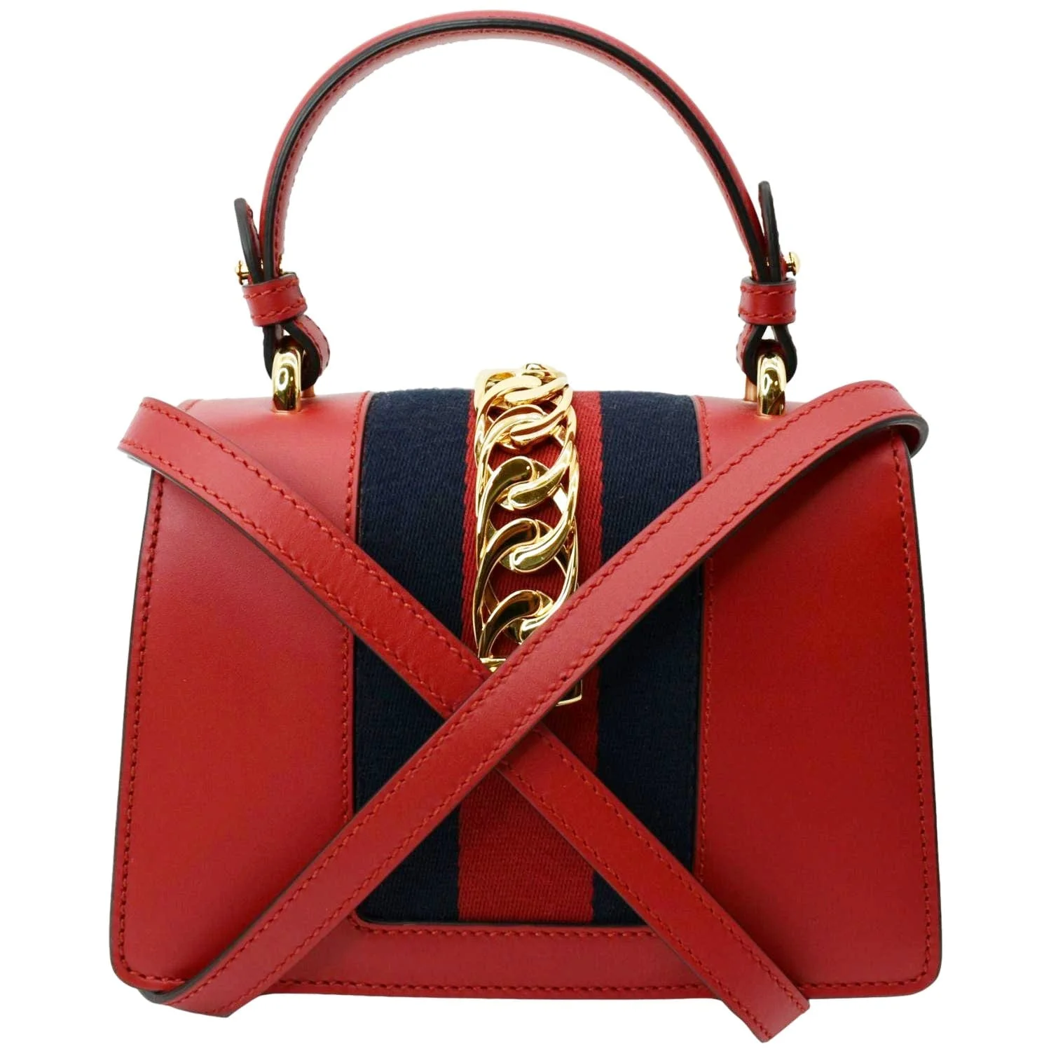 GUCCI Sylvie Mini Leather Top Handle Crossbody Bag Hibiscus Red 470270 - Image 3