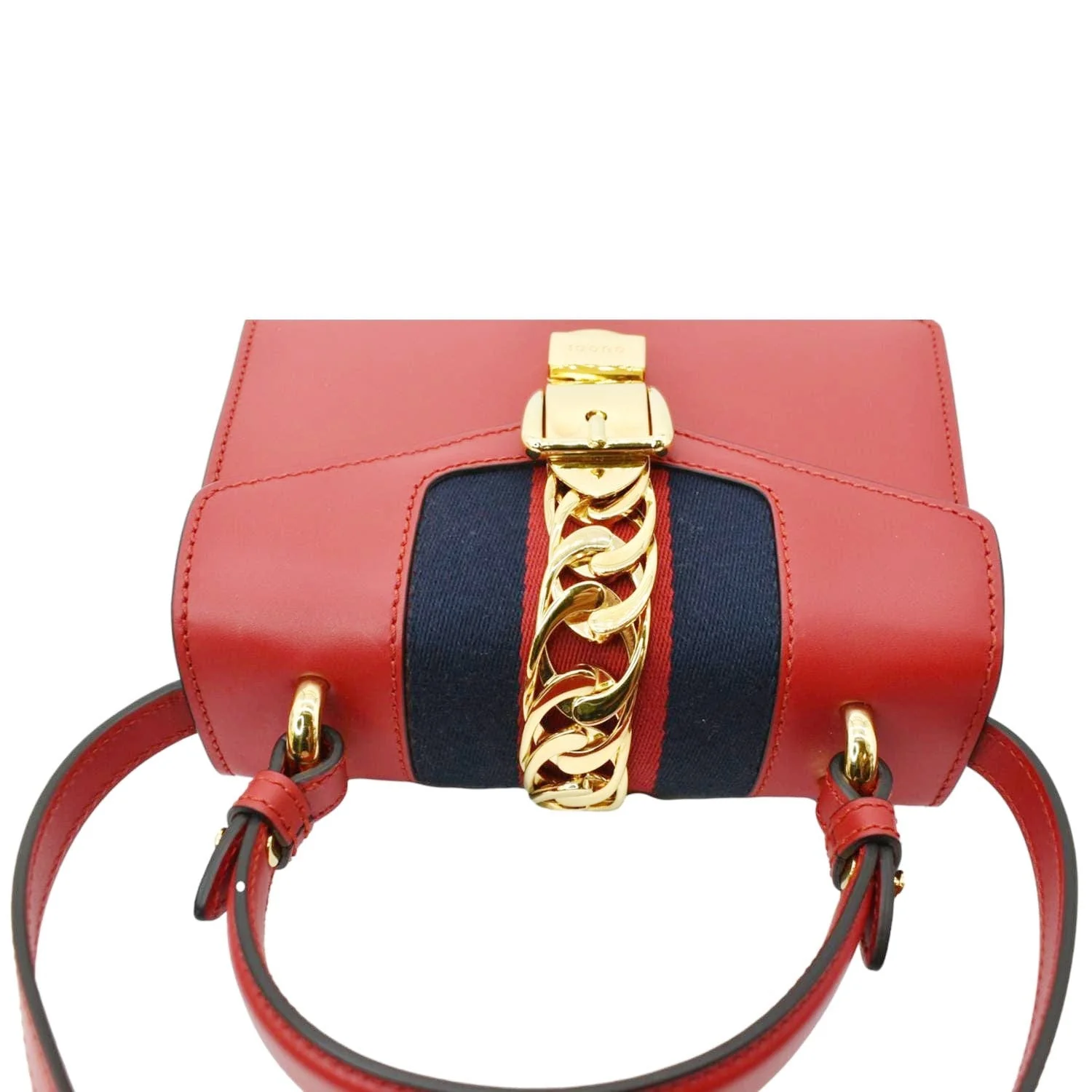 GUCCI Sylvie Mini Leather Top Handle Crossbody Bag Hibiscus Red 470270 - Image 4