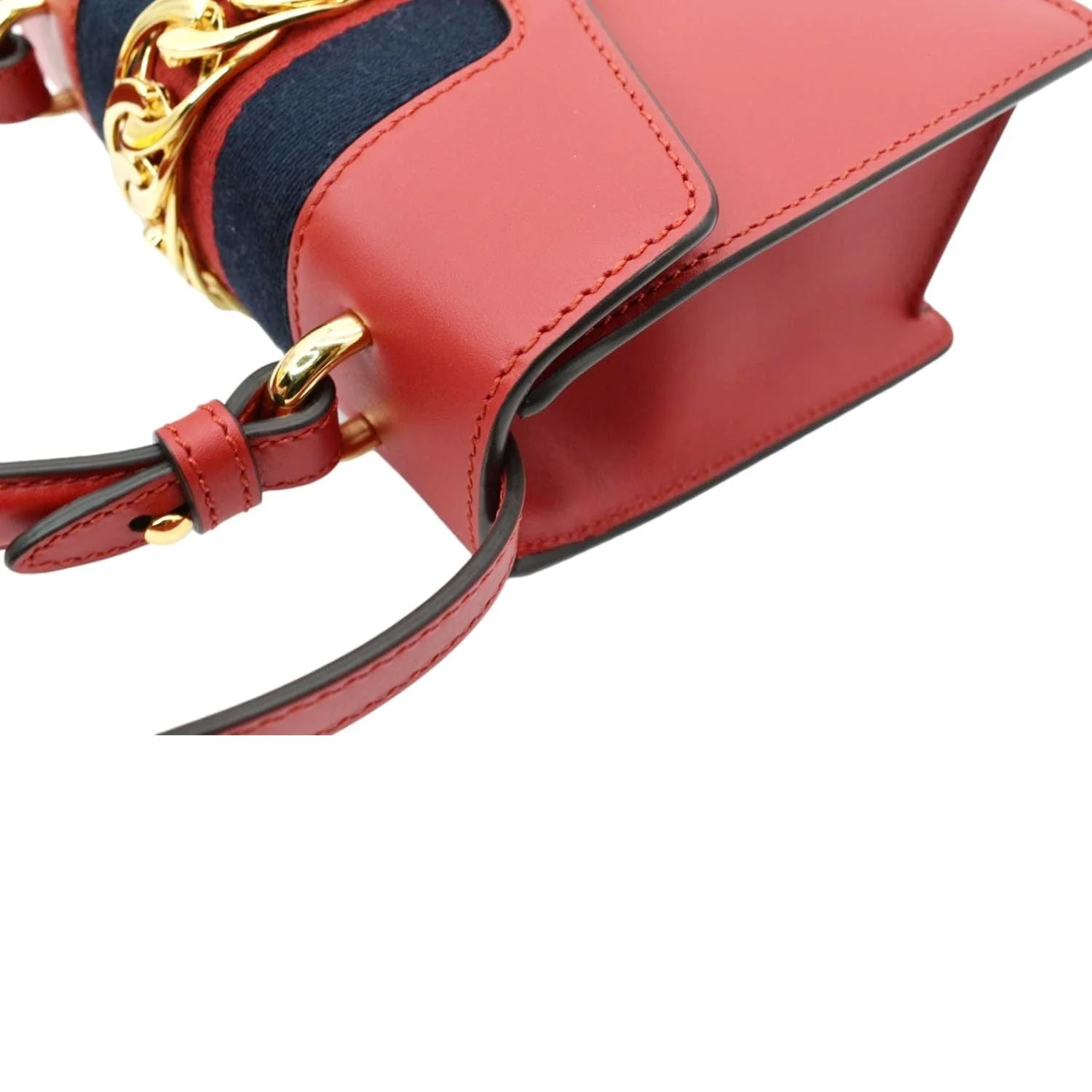 GUCCI Sylvie Mini Leather Top Handle Crossbody Bag Hibiscus Red 470270 - Image 5