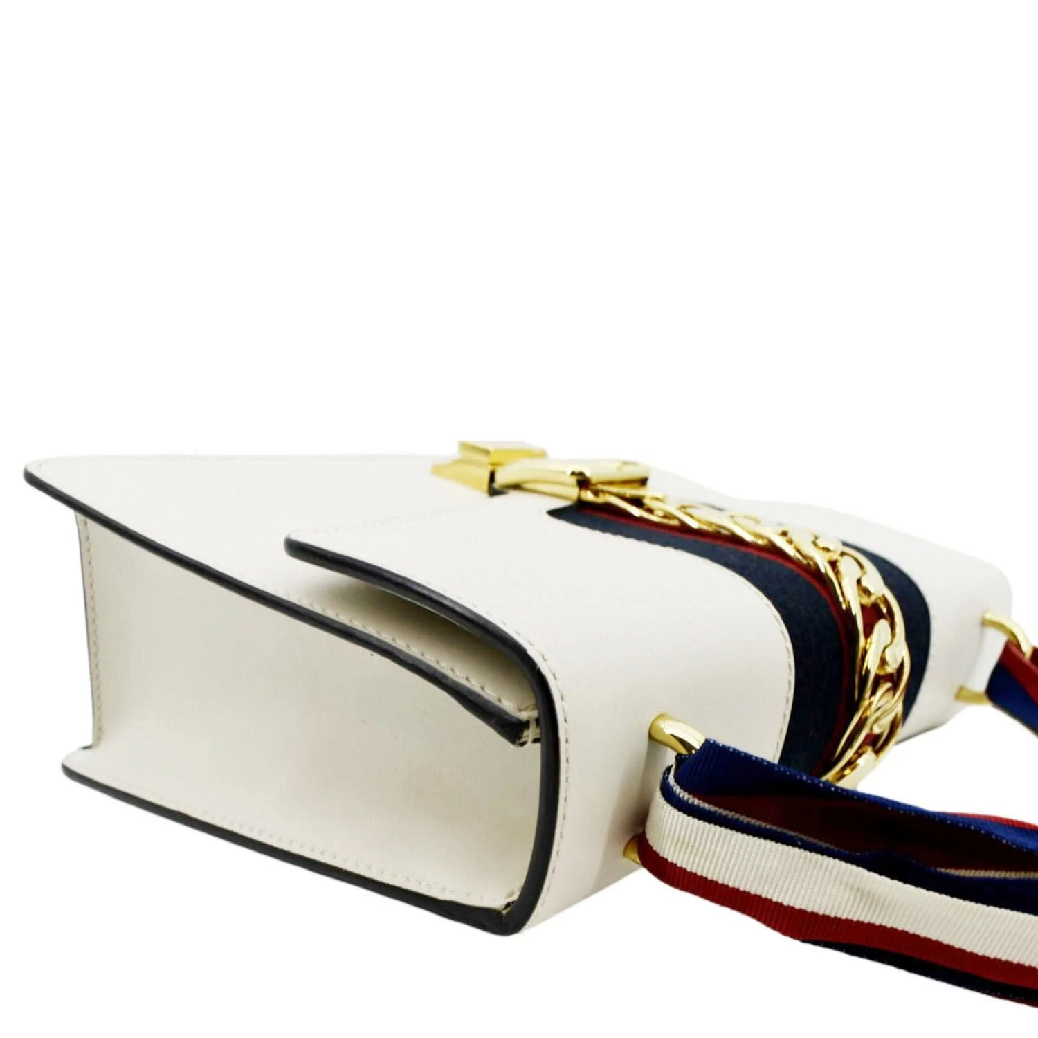Gucci Sylvie Small Web Leather Shoulder Bag White 421882 - Image 5