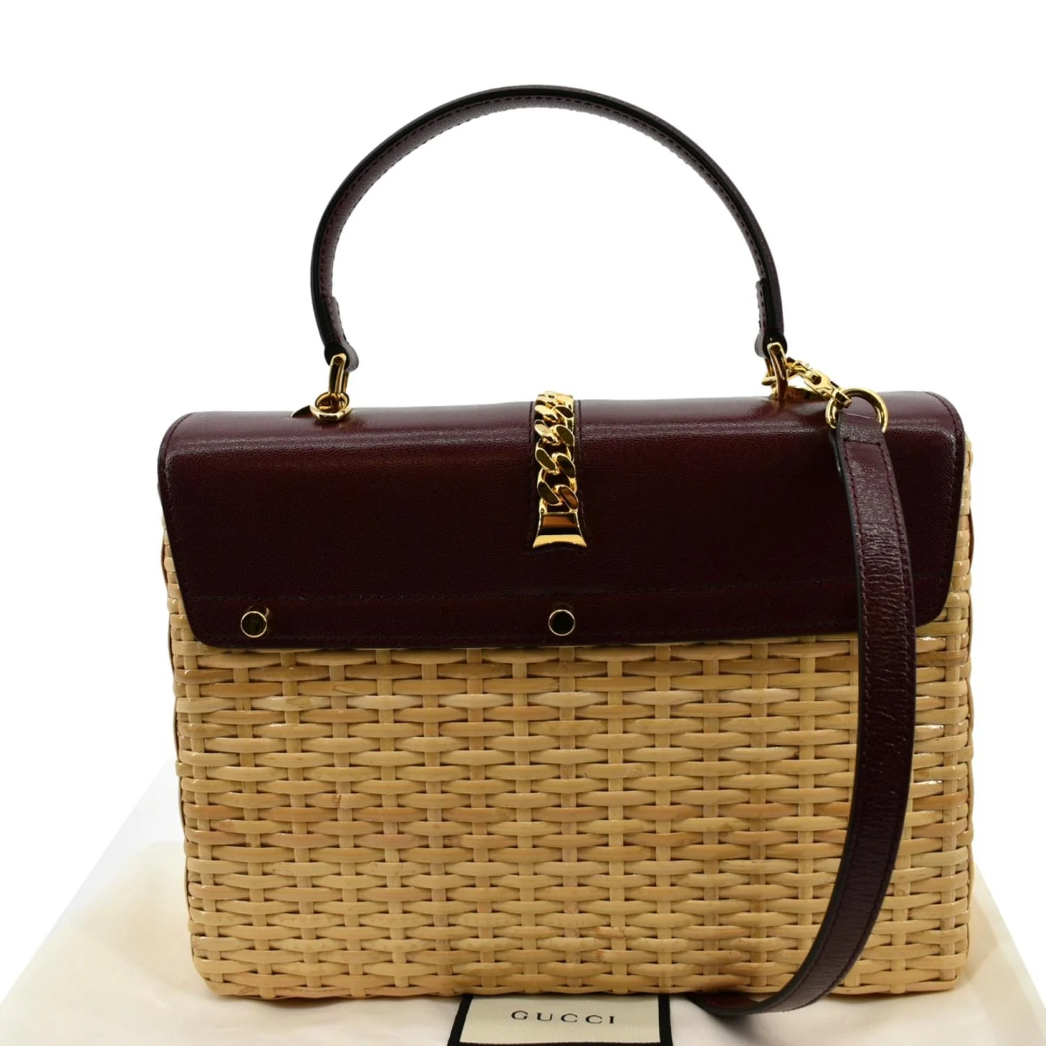 GUCCI Sylvie Wicker Leather Shoulder Bag Beige - Image 3
