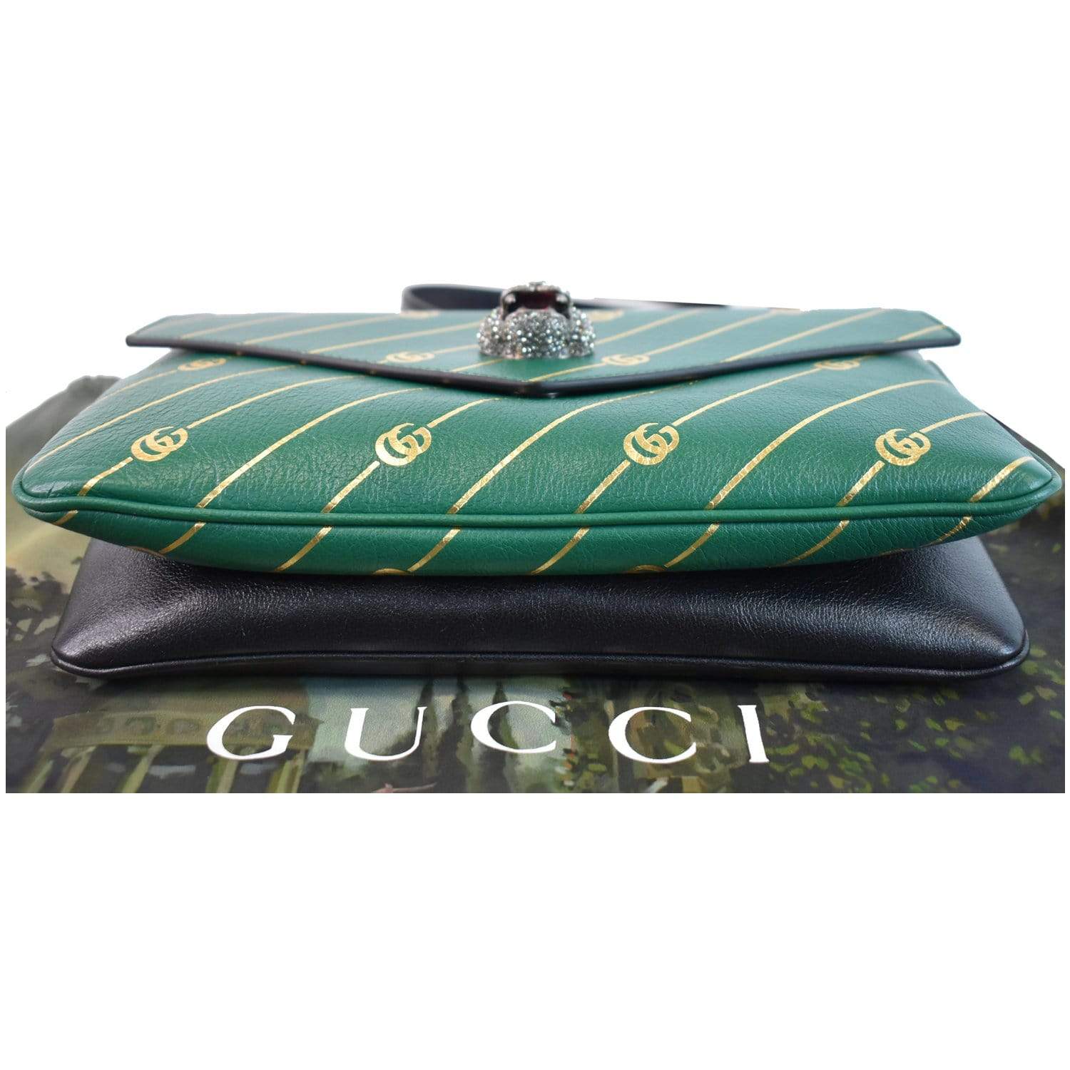 GUCCI Thiara Medium Double Smooth Leather Shoulder Bag Green/Black 524822 - Image 10