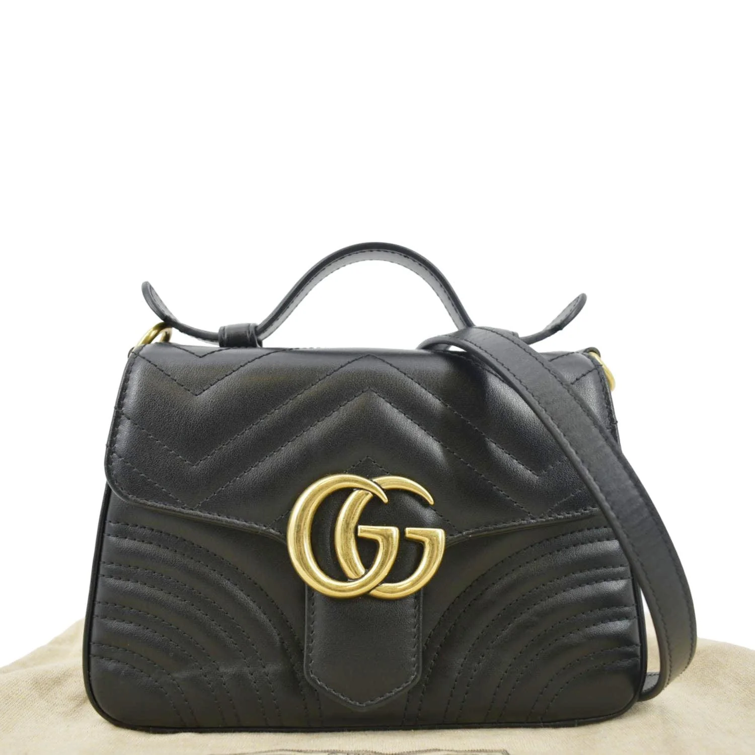 GUCCI GG Marmont Leather Top Handle Crossbody Bag Black 547260 - Image 3