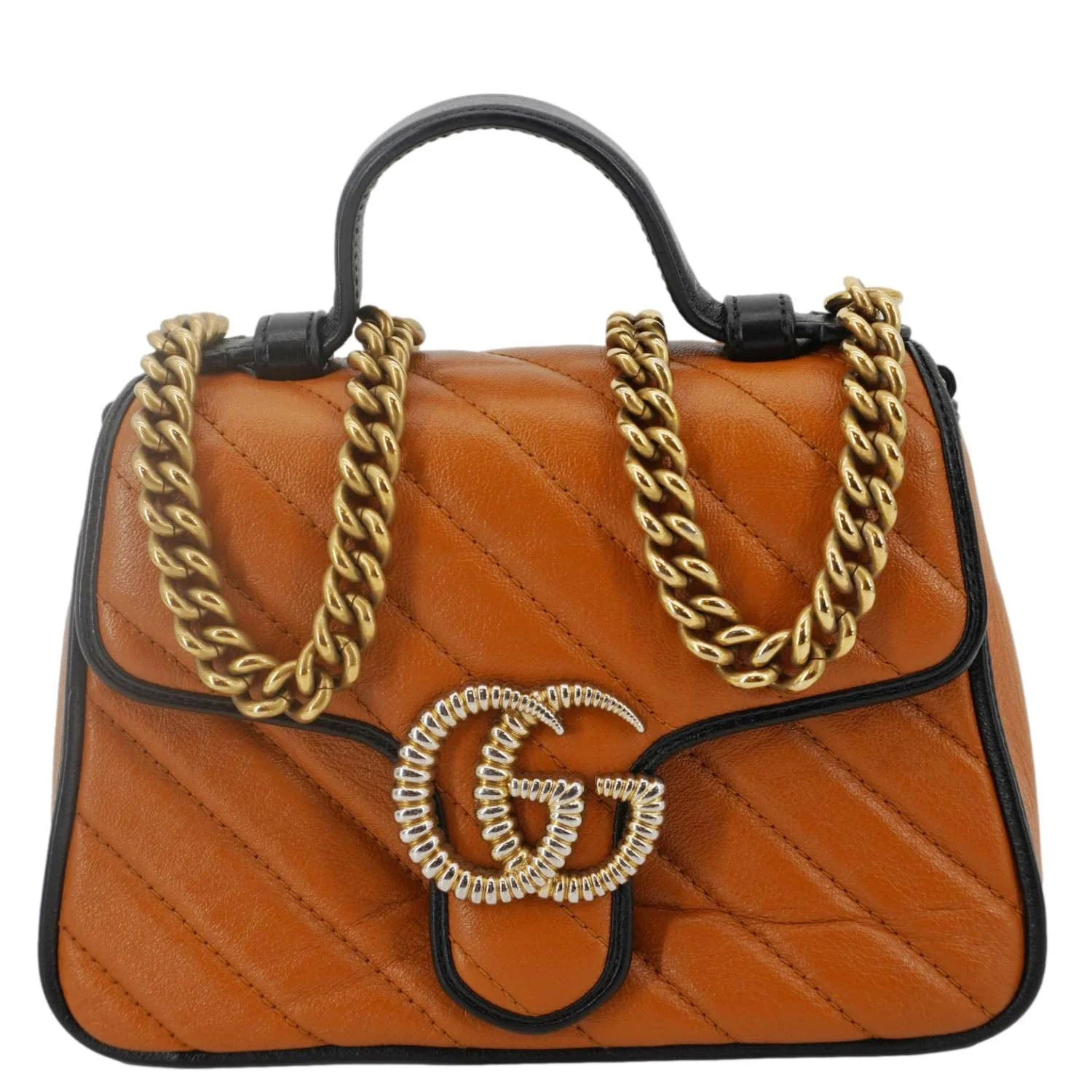 GUCCI Torchon Marmont Diagonal Leather Top Handle Shoulder Bag Brown 583571 - Image 3