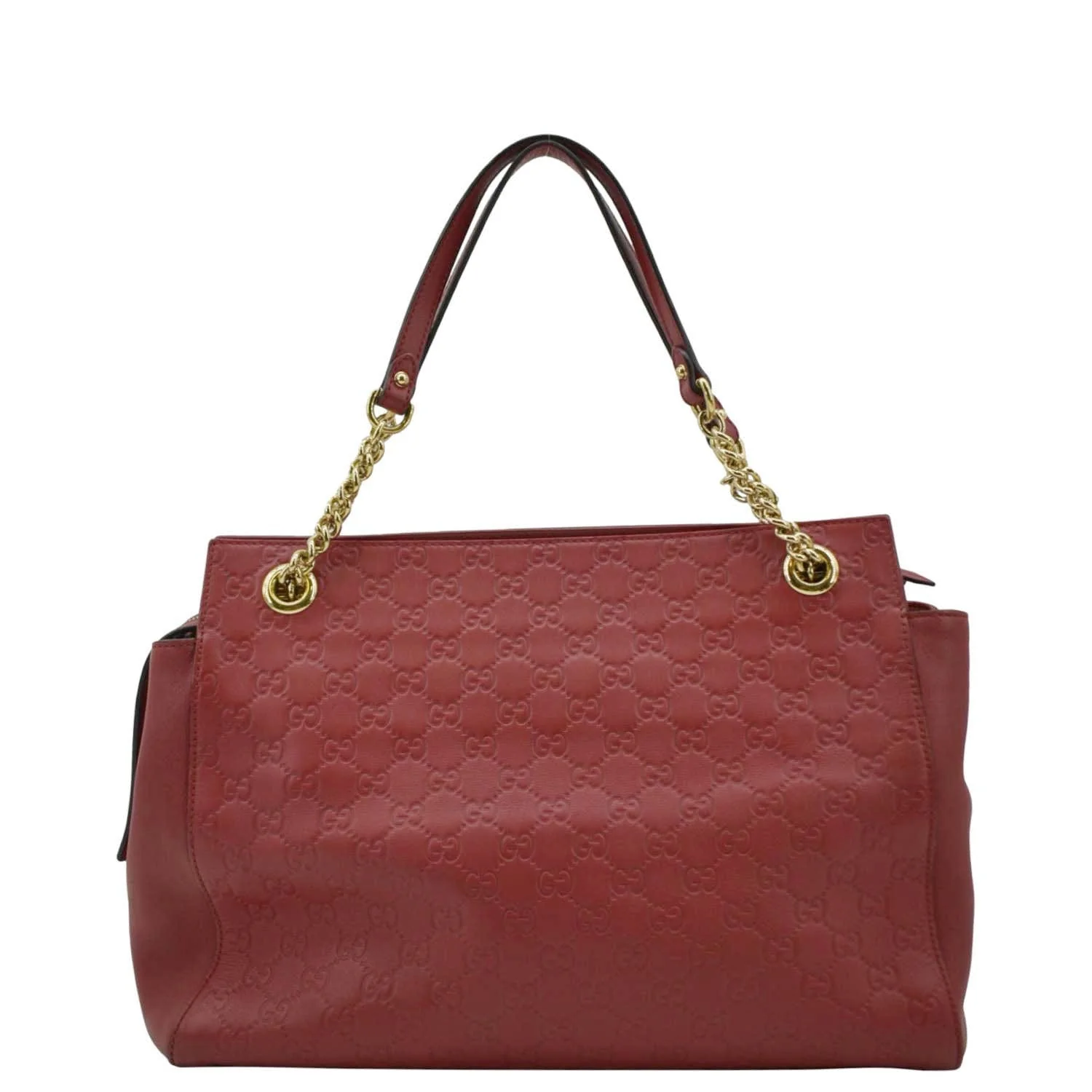 GUCCI Large Soft Signature Leather Chain Shoulder Tote Bag Red 453771 - Image 3