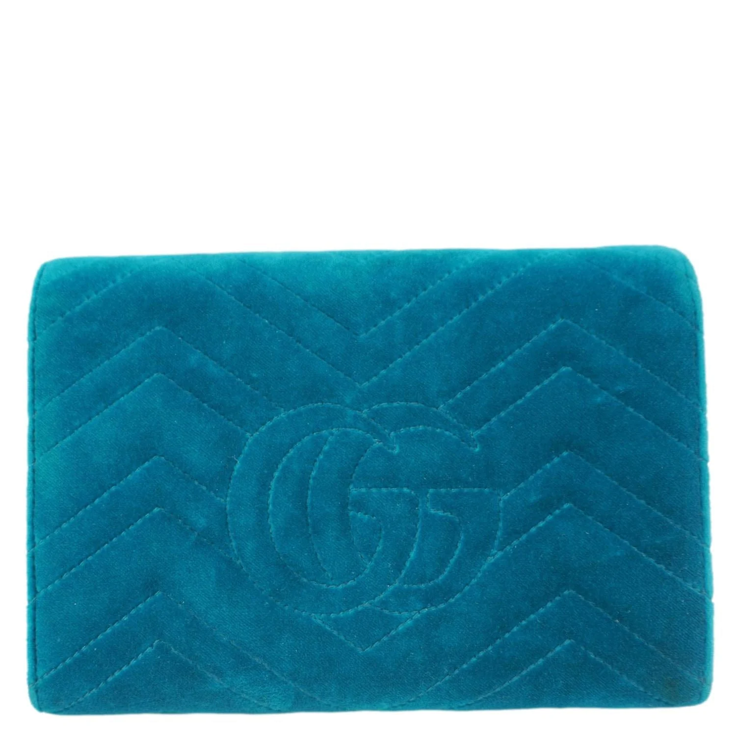 GUCCI GG Marmont Matelasse Velvet Chain Wallet Pavone Cyan 474575 - Image 5