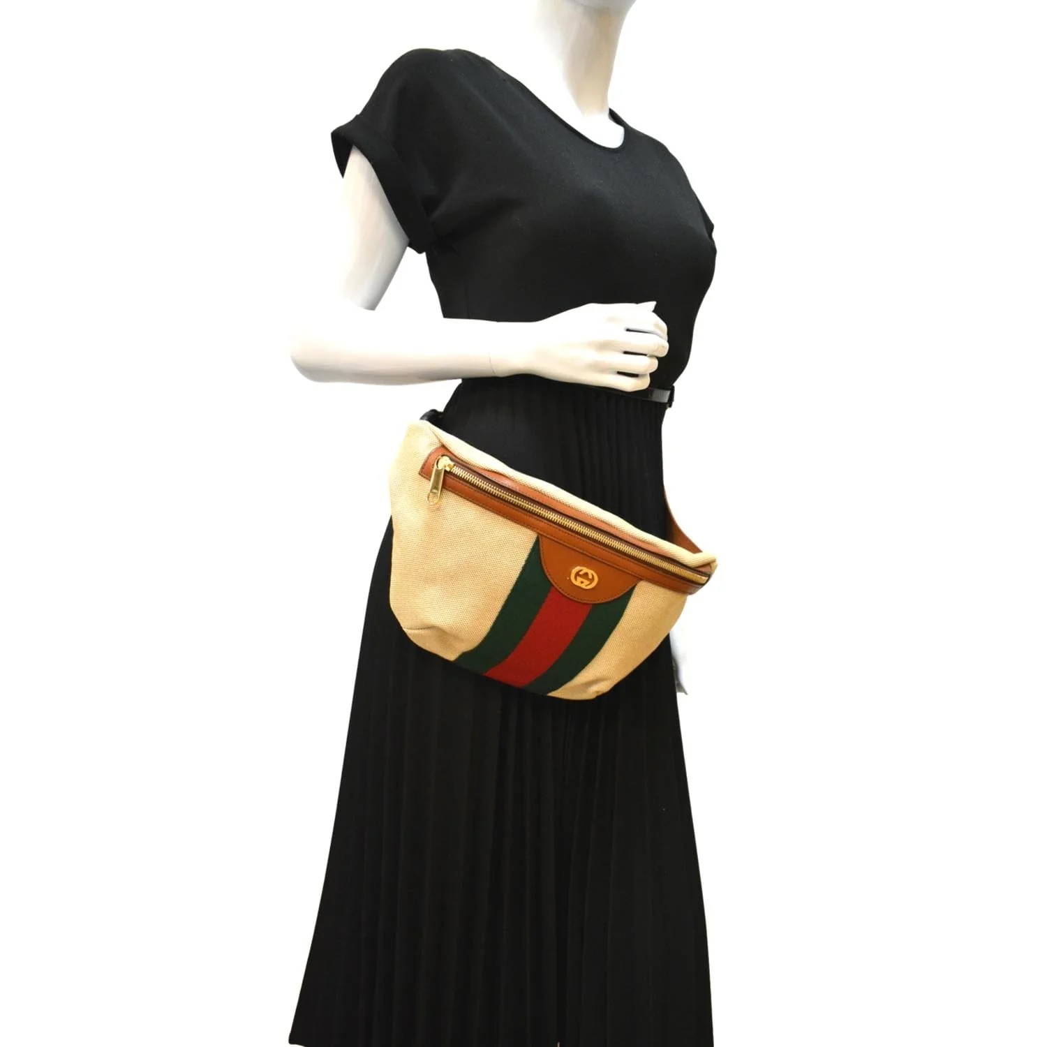 GUCCI Vintage Canvas Belt Bag Beige 575082 - Image 2
