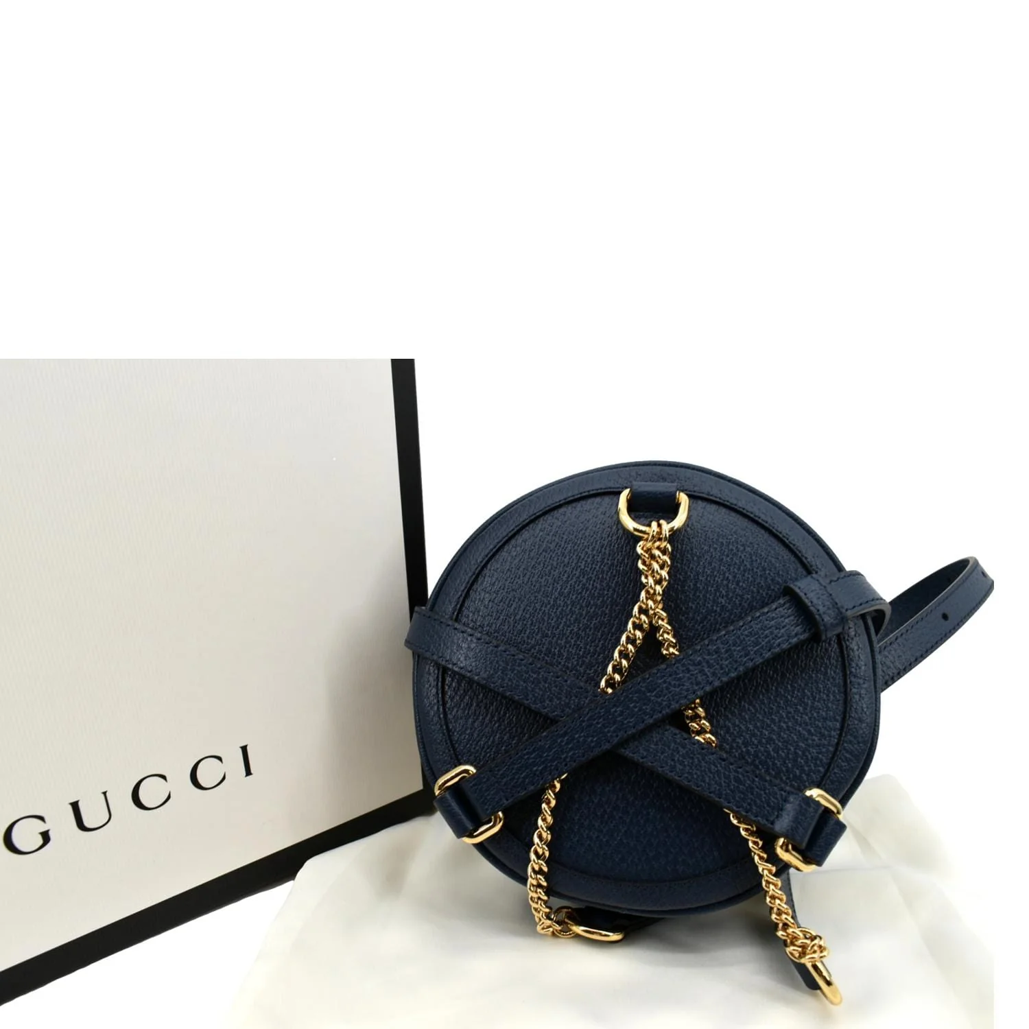 GUCCI Ophidia Mini GG Round Web Monogram Leather Backpack Bag Blue 598661 - Image 3