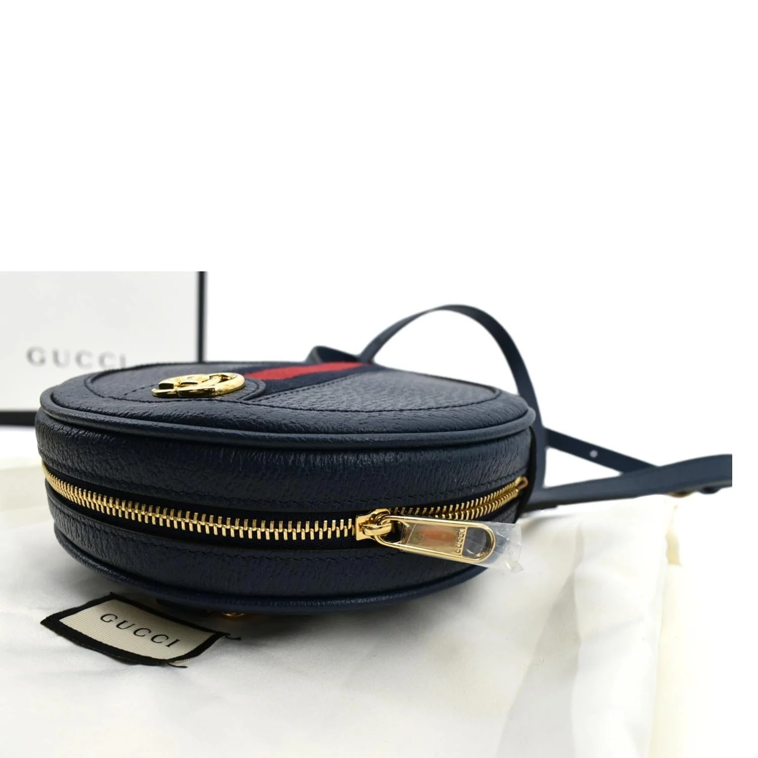 GUCCI Ophidia Mini GG Round Web Monogram Leather Backpack Bag Blue 598661 - Image 5