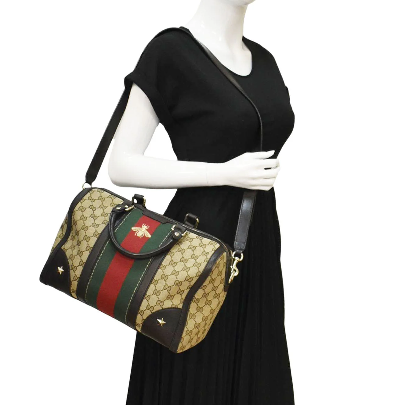 GUCCI Webby Bee GG Canvas Boston Bag Beige 406868 - Image 2