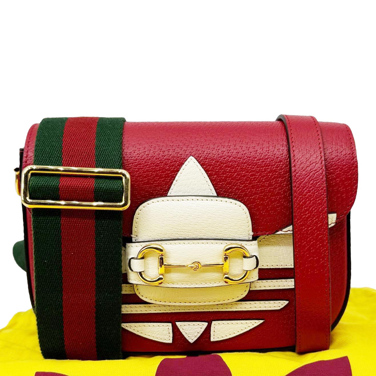 GUCCI X ADIDAS Horsebit 1955 Small Dollar Calfskin Leather Crossbody Bag Red 658374 - Image 3